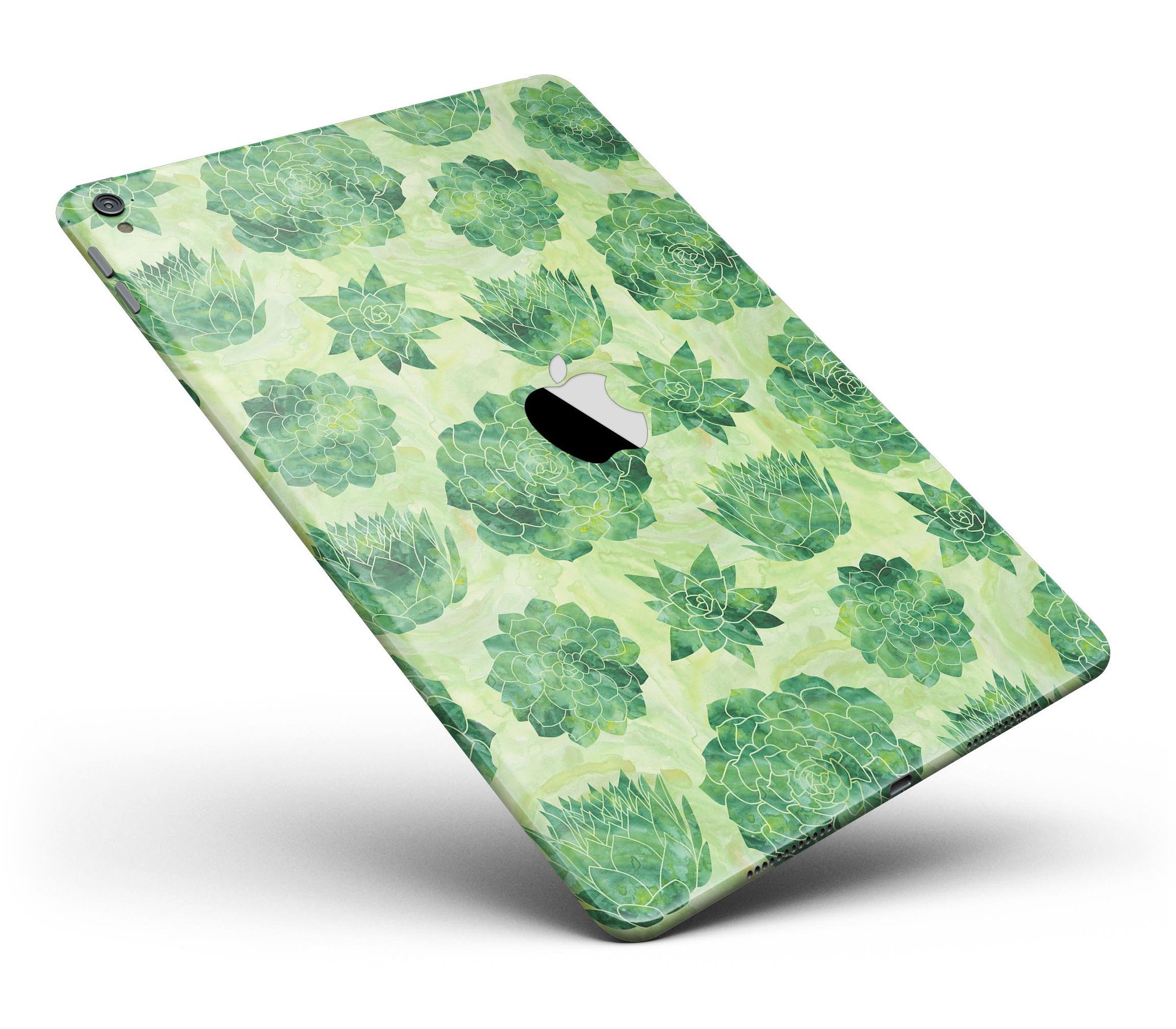 Green Floral Succulents Full Body Skin for iPad Pro, showcasing vibrant floral design on a sleek vinyl surface.