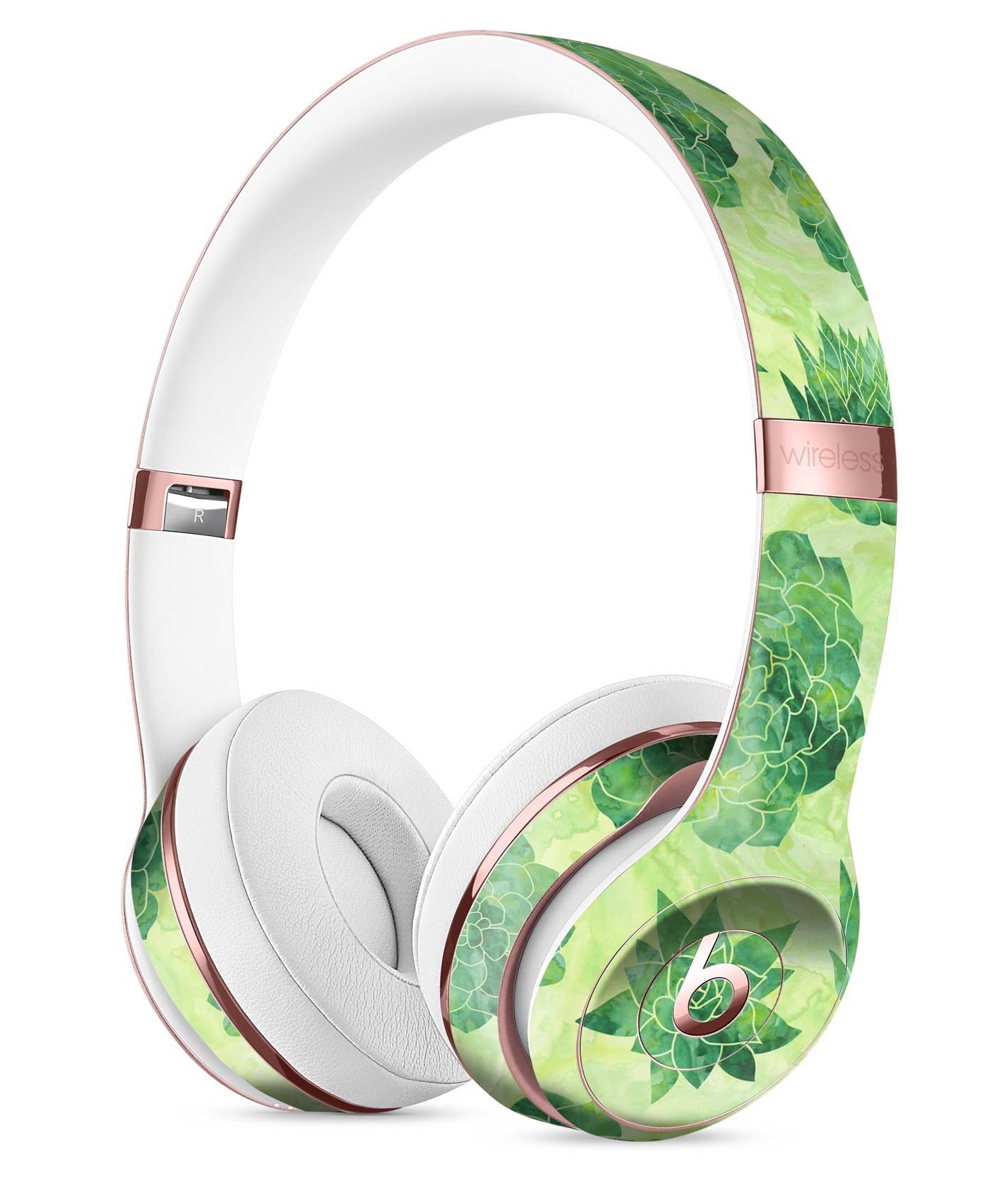 Green Floral Succulents Full-Body Skin Kit designed for Beats by Dre Solo 3 Wireless Headphones, showcasing vibrant floral patterns.