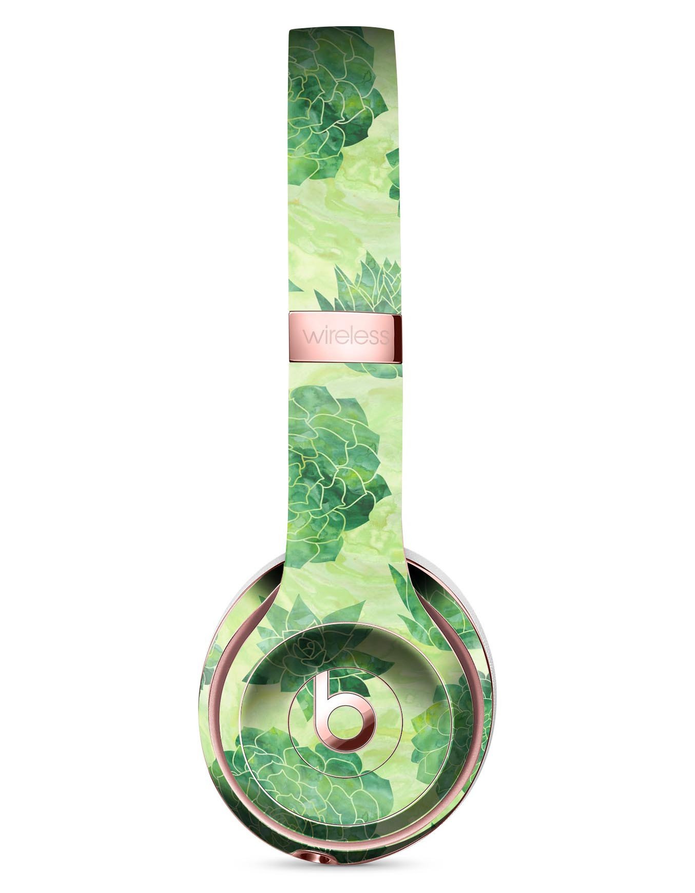 Green Floral Succulents Full-Body Skin Kit designed for Beats by Dre Solo 3 Wireless Headphones, showcasing vibrant floral patterns.