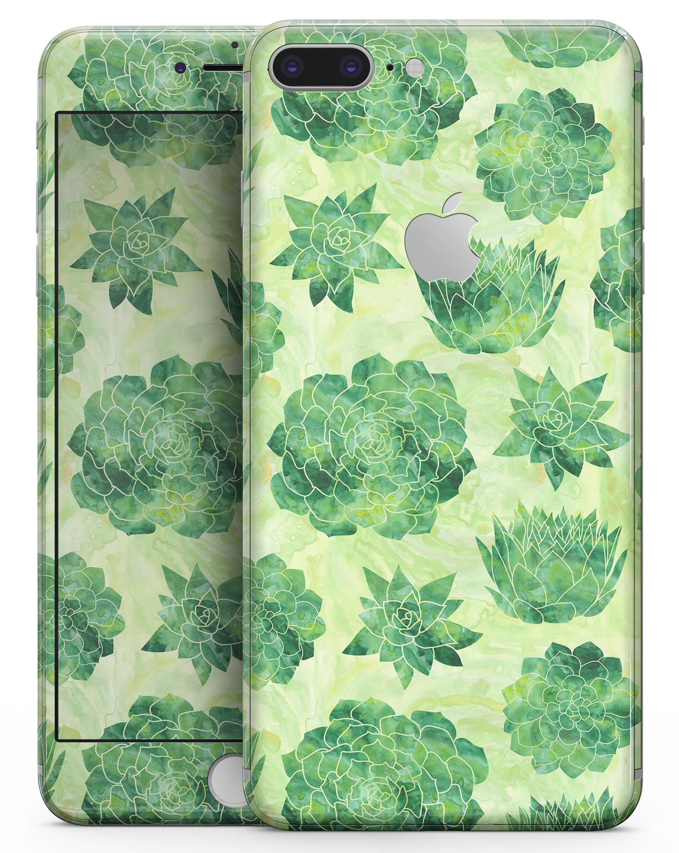 Green Floral Succulents skin for iPhone 8 or 8 Plus, showcasing vibrant floral design on a sleek vinyl surface.