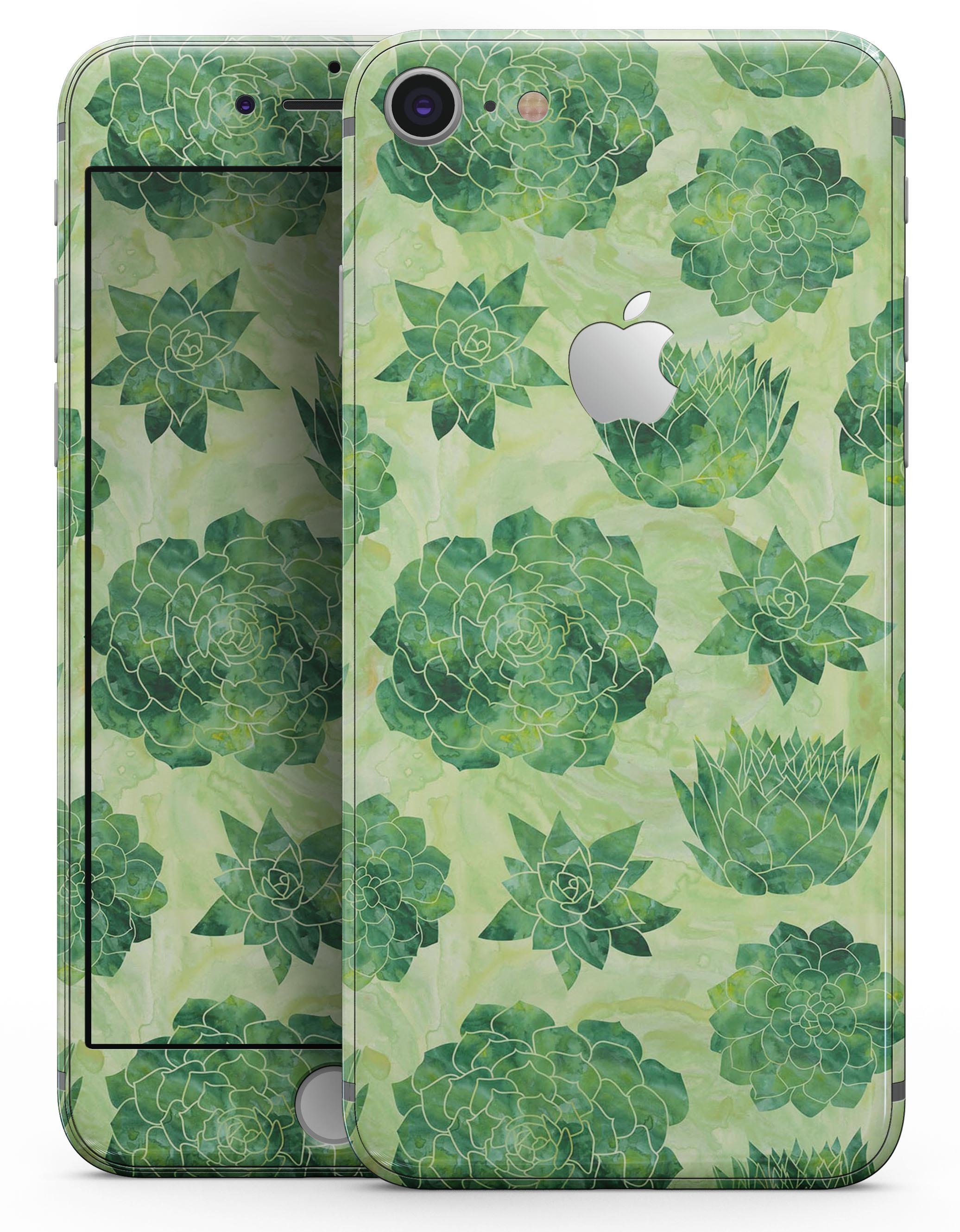 Green Floral Succulents skin for iPhone 8 or 8 Plus, showcasing vibrant floral design on a sleek vinyl surface.