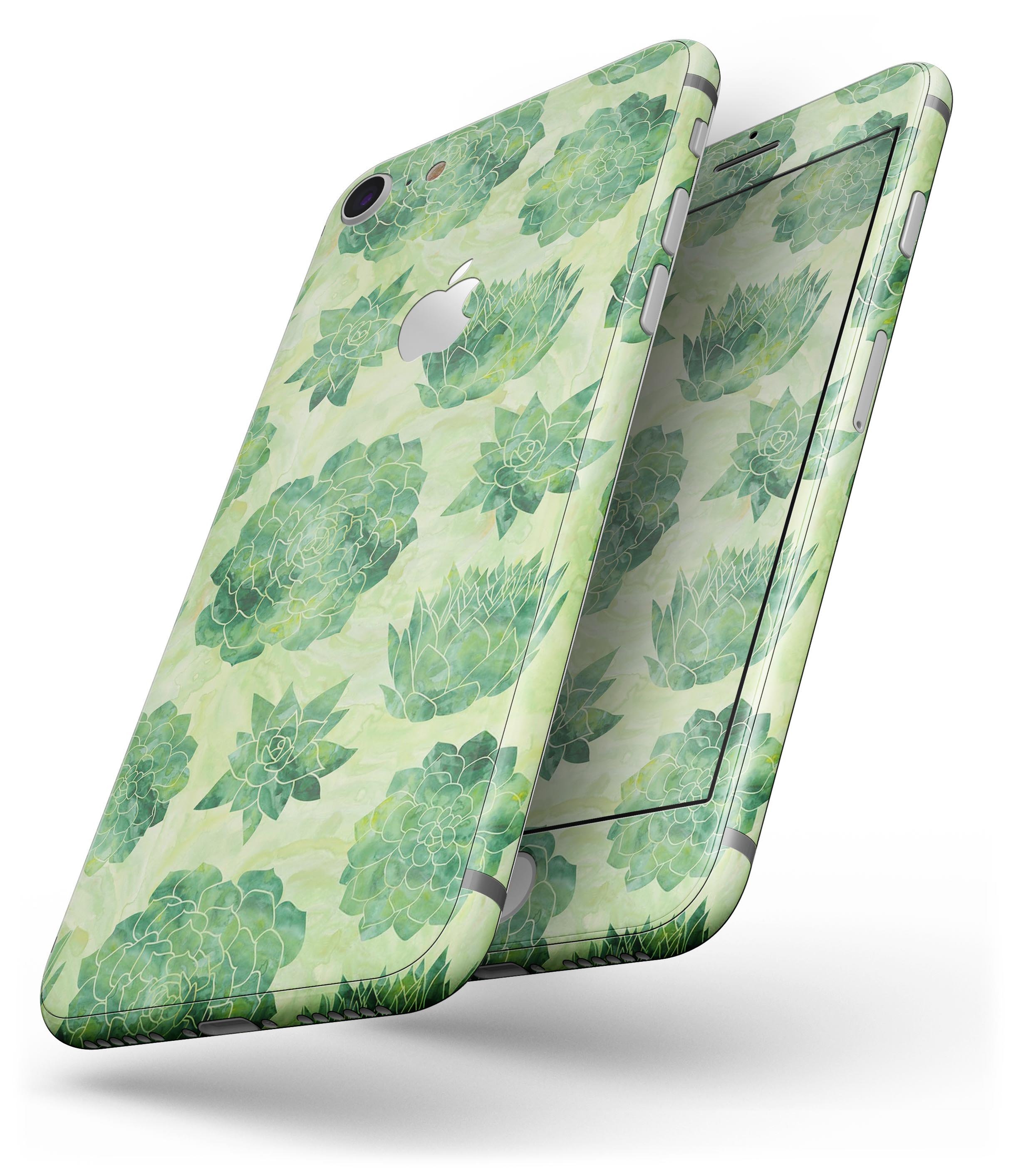 Green Floral Succulents skin for iPhone 8 or 8 Plus, showcasing vibrant floral design on a sleek vinyl surface.
