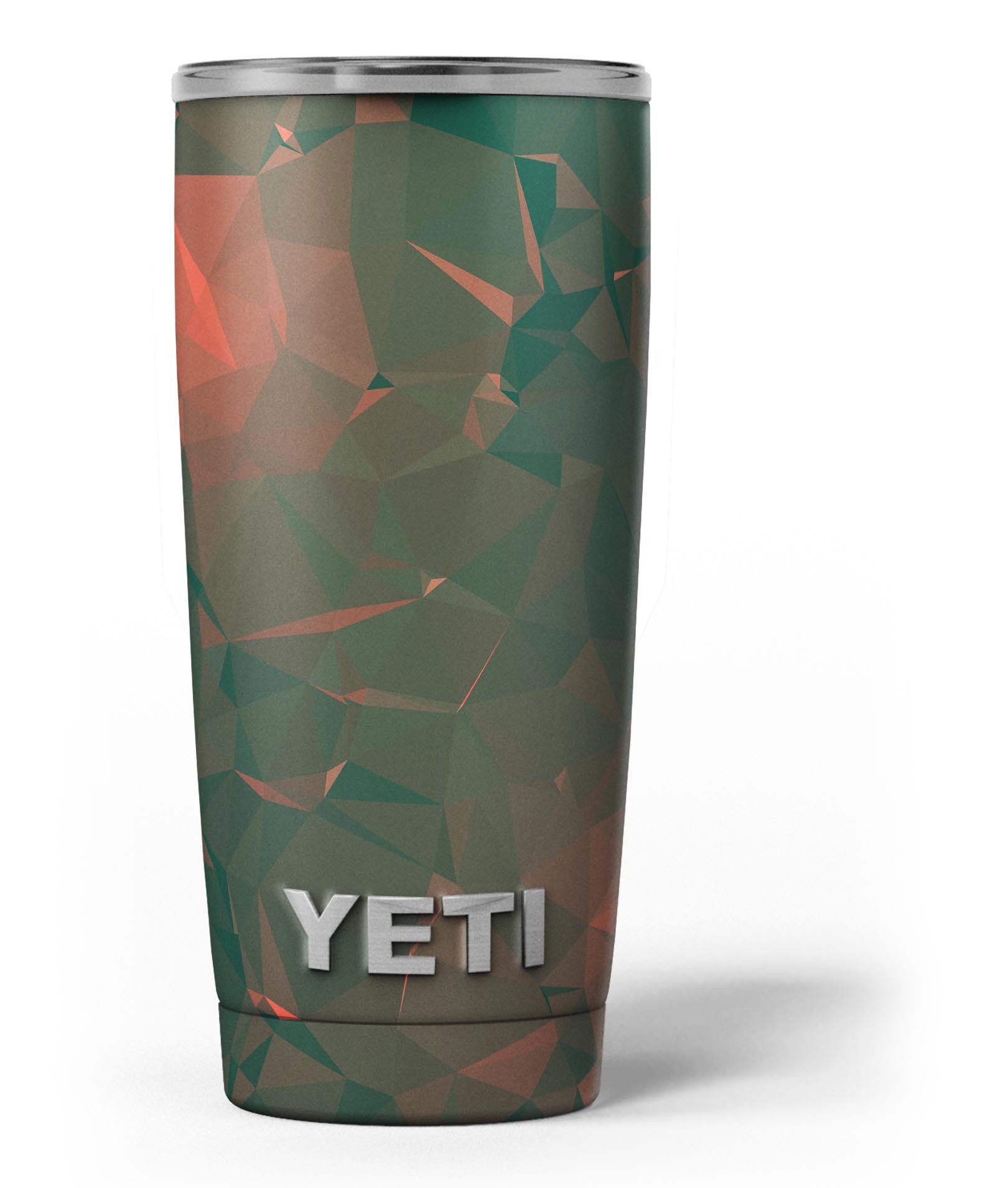 Green Geometric V10 skin decal vinyl wrap kit for Yeti Cooler, showcasing vibrant geometric patterns and premium quality.