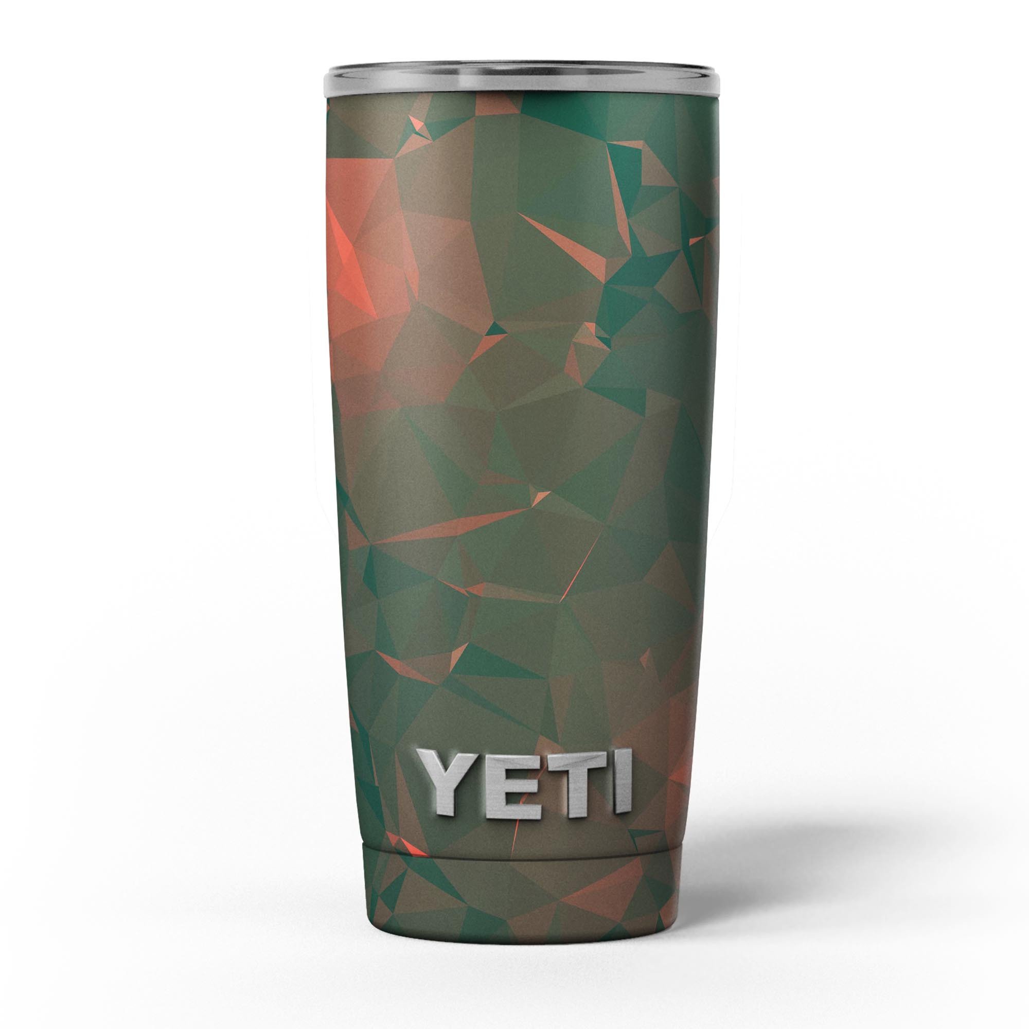 Green Geometric V10 skin decal vinyl wrap kit for Yeti Cooler, showcasing vibrant geometric patterns and premium quality.