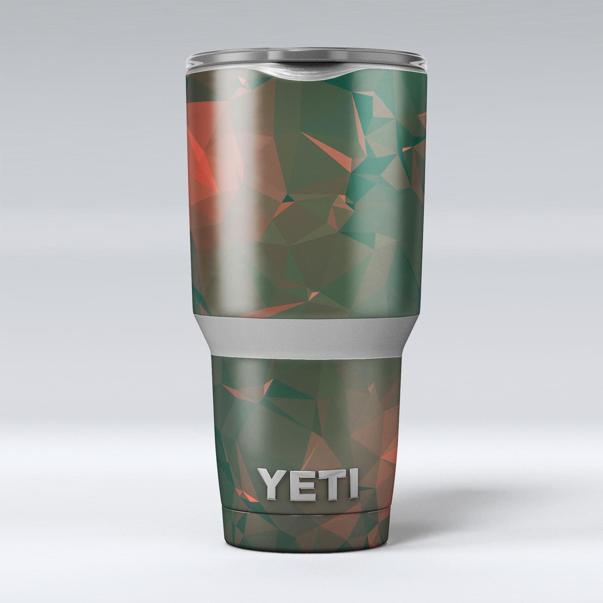 Green Geometric V10 skin decal vinyl wrap kit for Yeti Cooler, showcasing vibrant geometric patterns and premium quality.