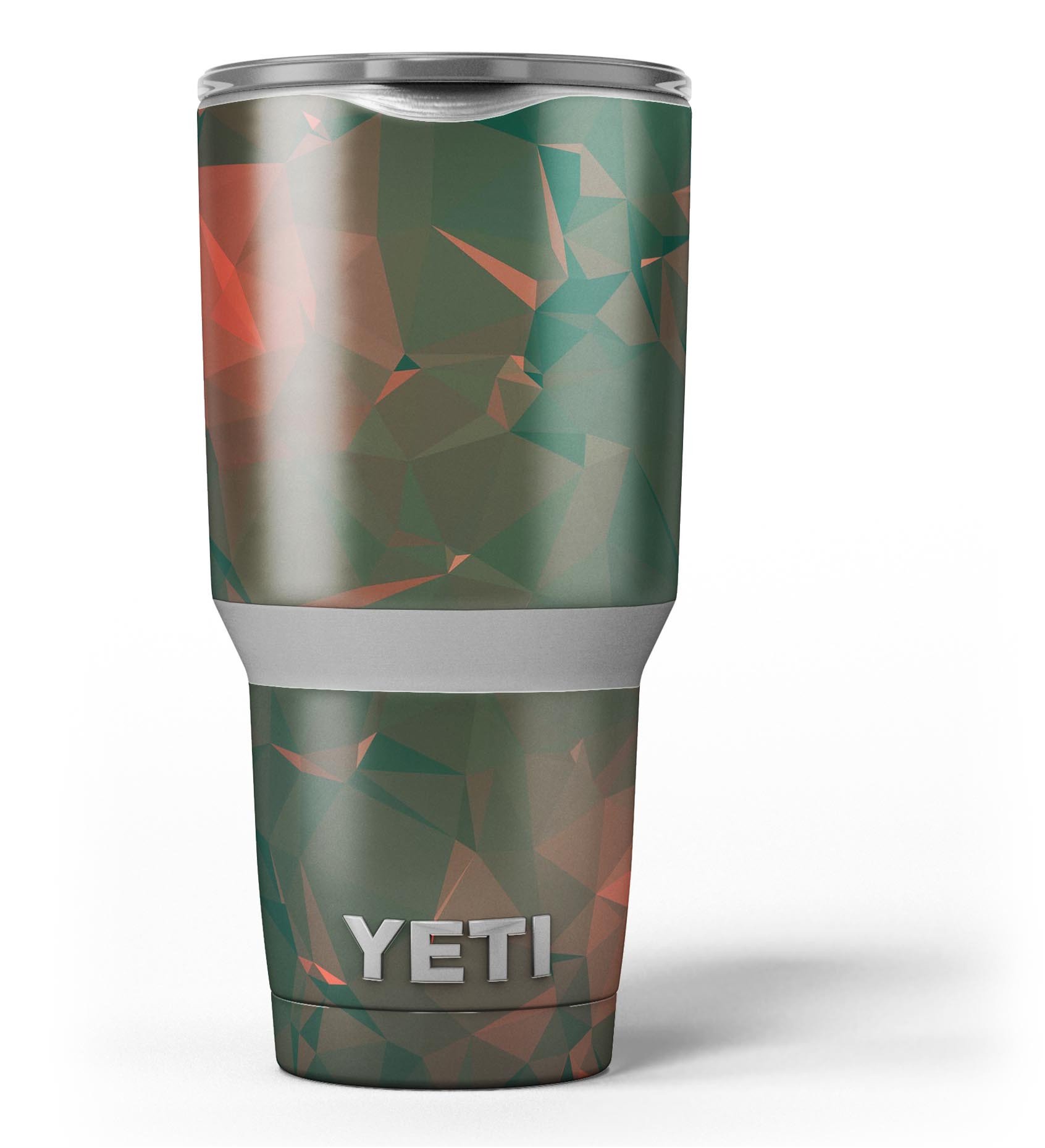 Green Geometric V10 skin decal vinyl wrap kit for Yeti Cooler, showcasing vibrant geometric patterns and premium quality.