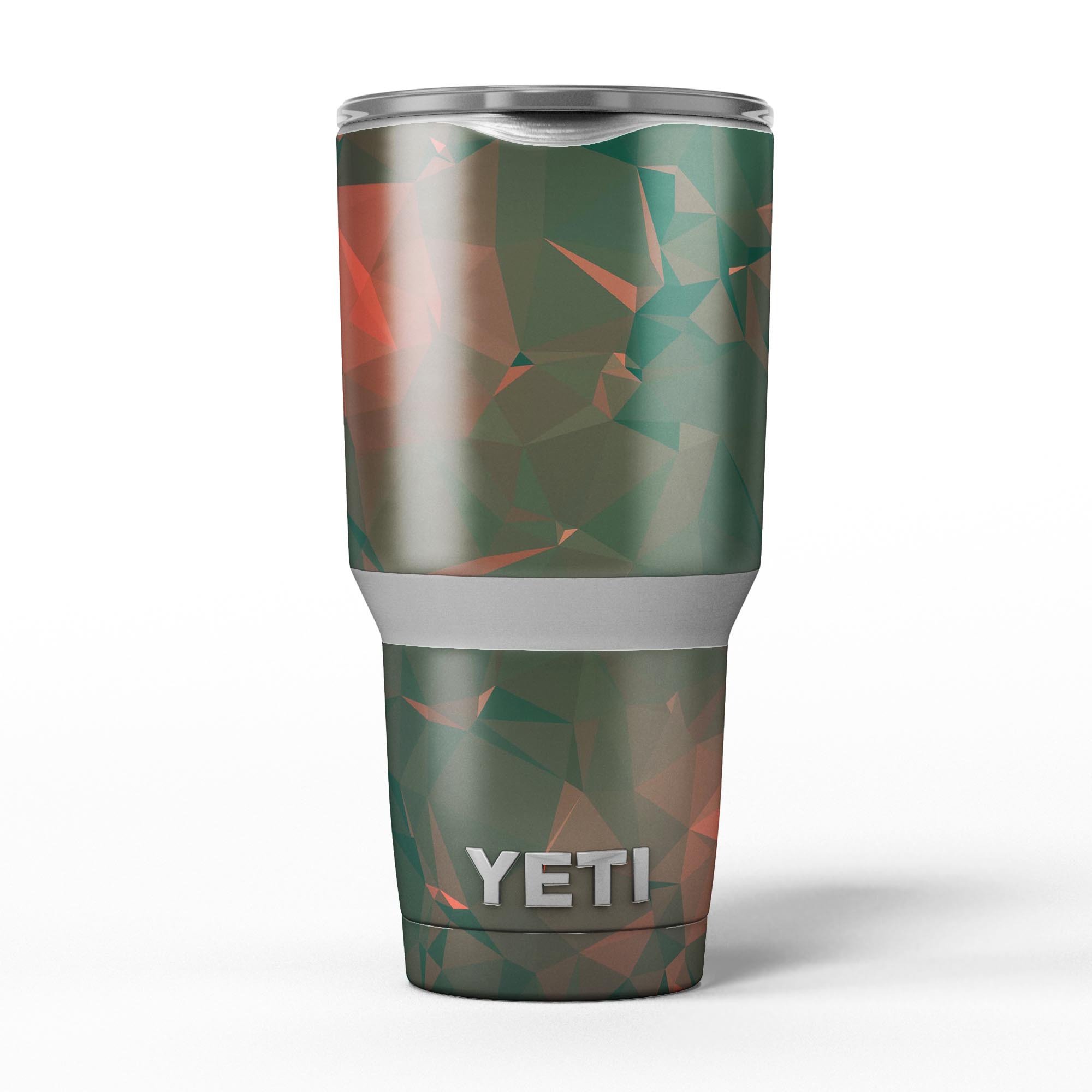 Green Geometric V10 skin decal vinyl wrap kit for Yeti Cooler, showcasing vibrant geometric patterns and premium quality.