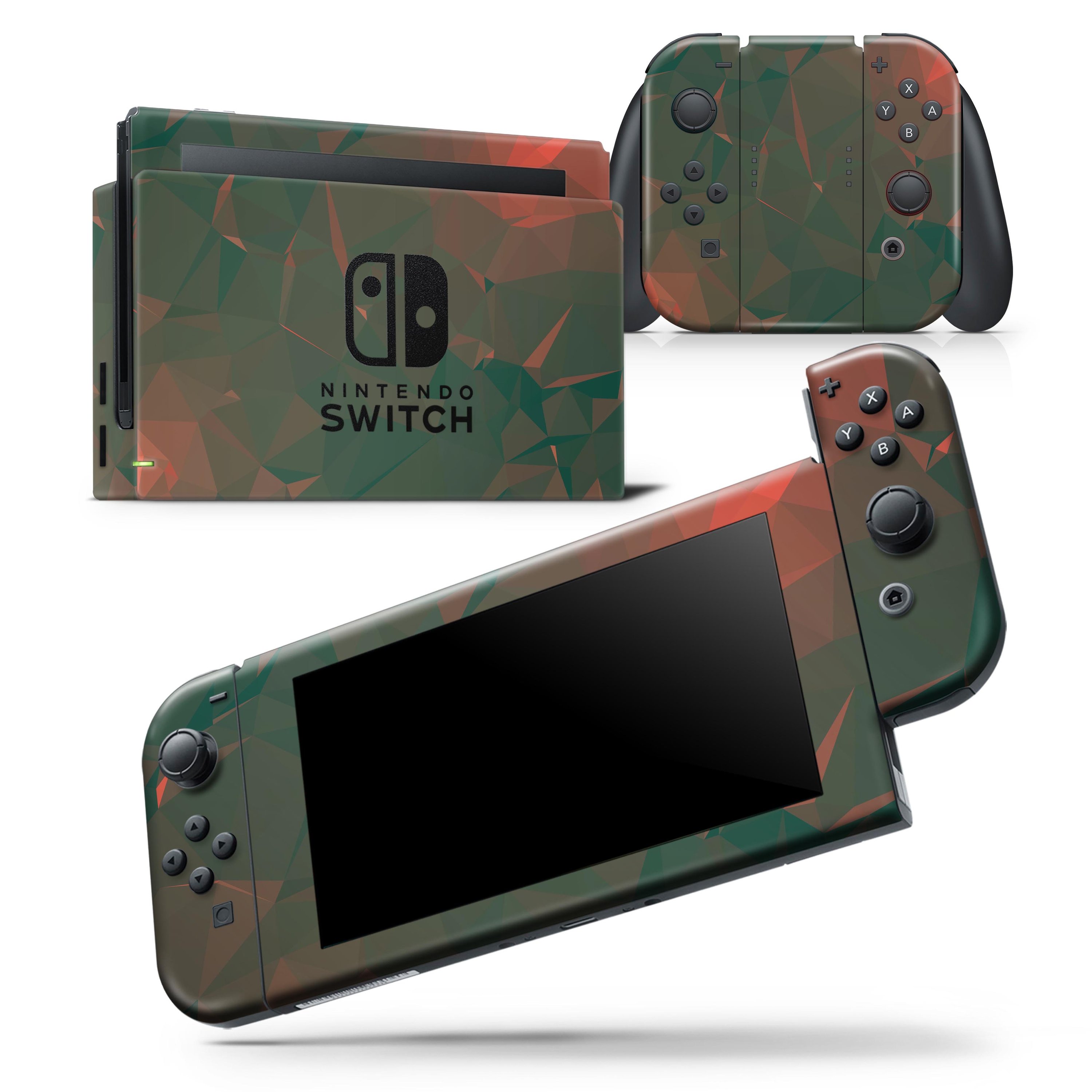 Green Geometric V10 skin wrap decal for Nintendo Switch Lite, showcasing a stylish geometric design that fits snugly on the console.