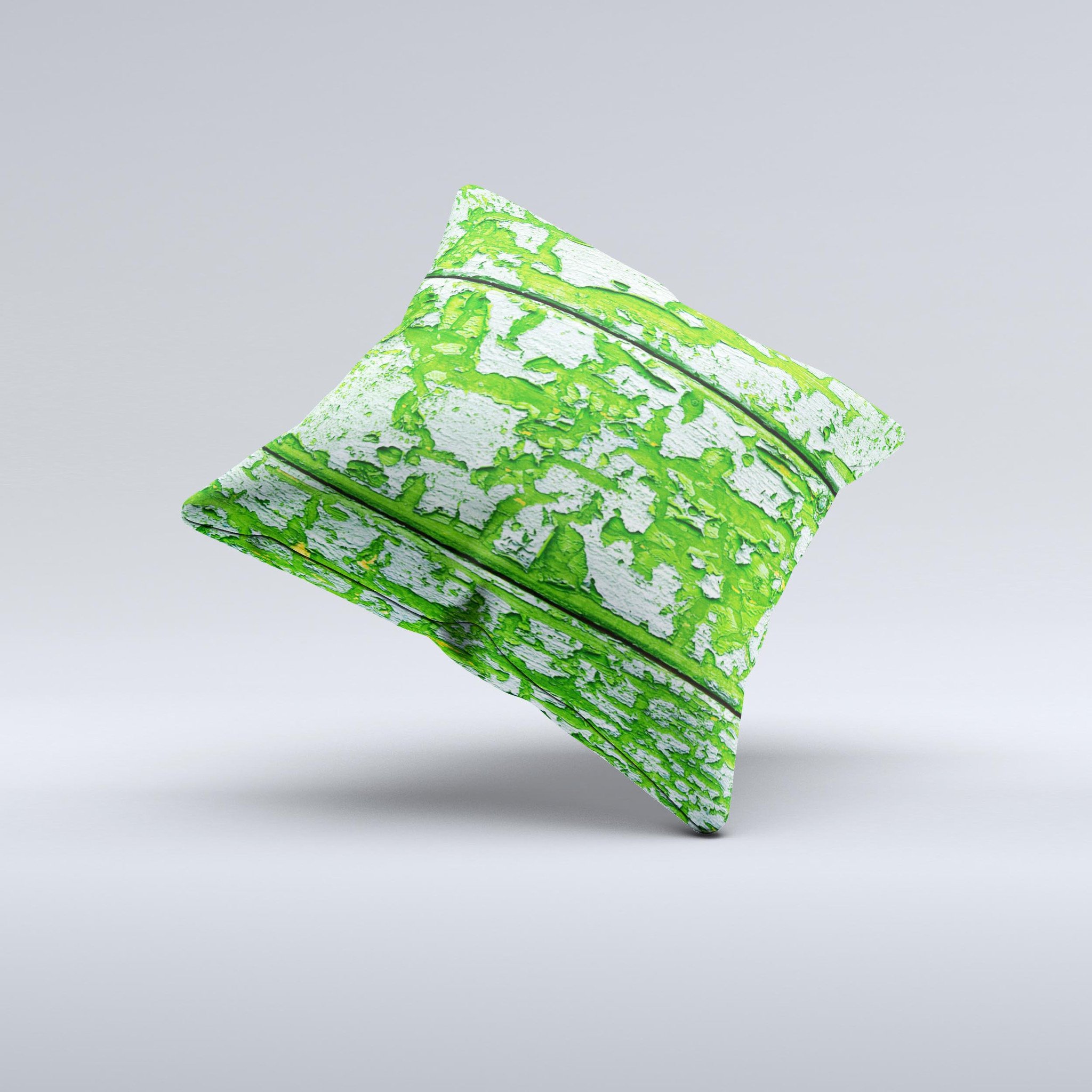 Green Grunge Wood Ink-Fuzed Decorative Throw Pillow showcasing a unique design with high-quality fabric and craftsmanship.
