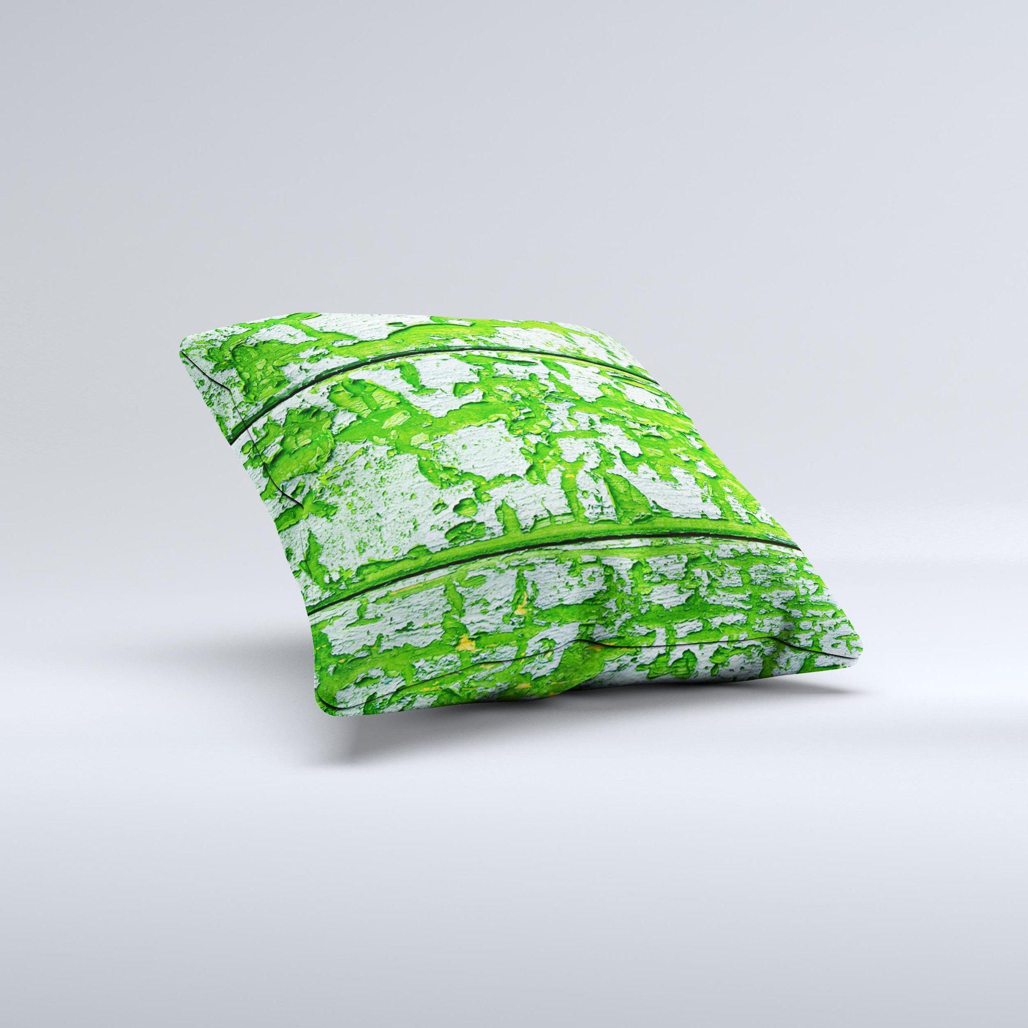 Green Grunge Wood Ink-Fuzed Decorative Throw Pillow showcasing a unique design with high-quality fabric and craftsmanship.