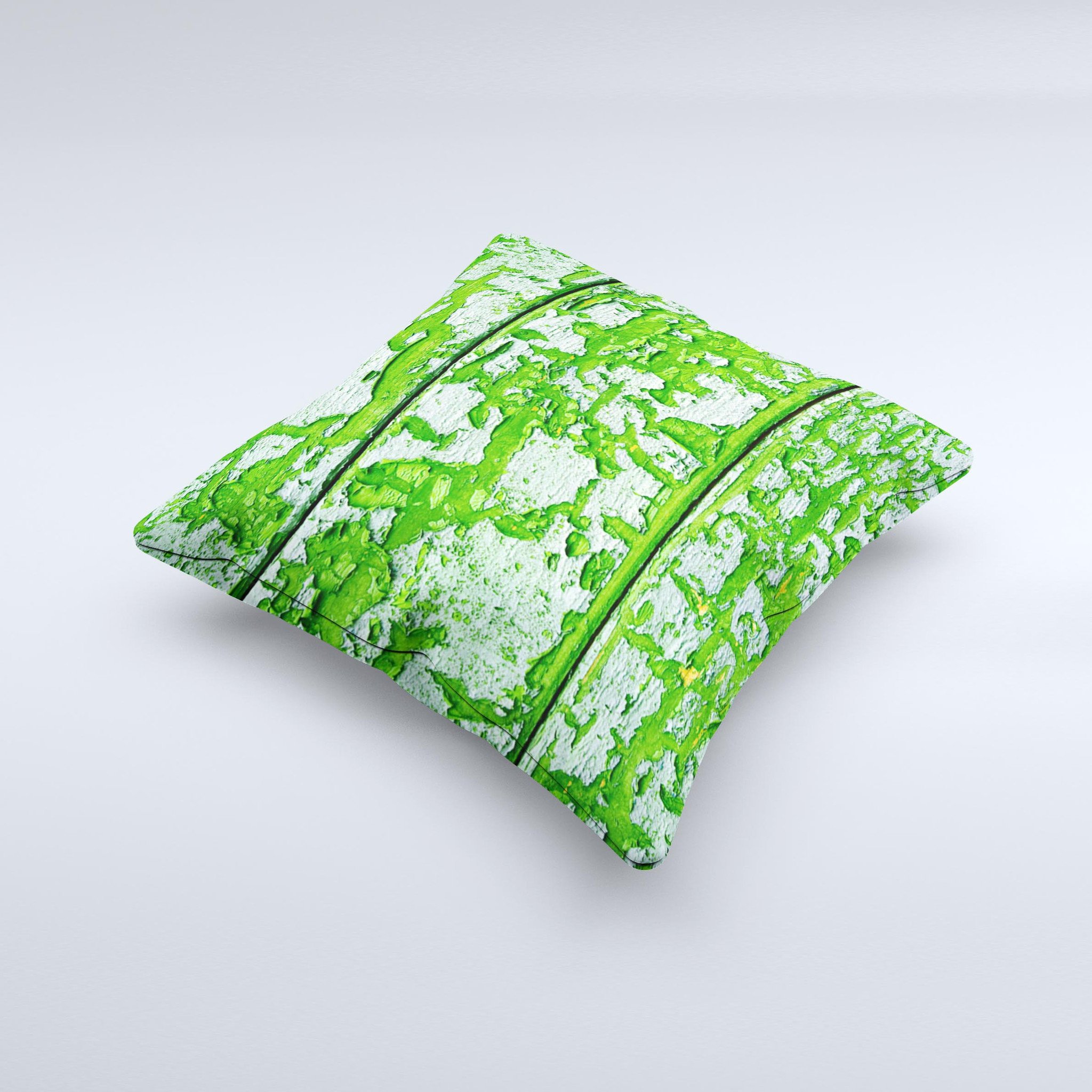 Green Grunge Wood Ink-Fuzed Decorative Throw Pillow showcasing a unique design with high-quality fabric and craftsmanship.