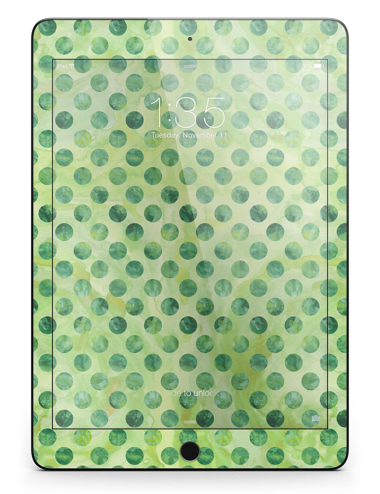 Green Halloween Watercolor Dots Full Body Skin for iPad Pro, showcasing vibrant colors and a stylish design.