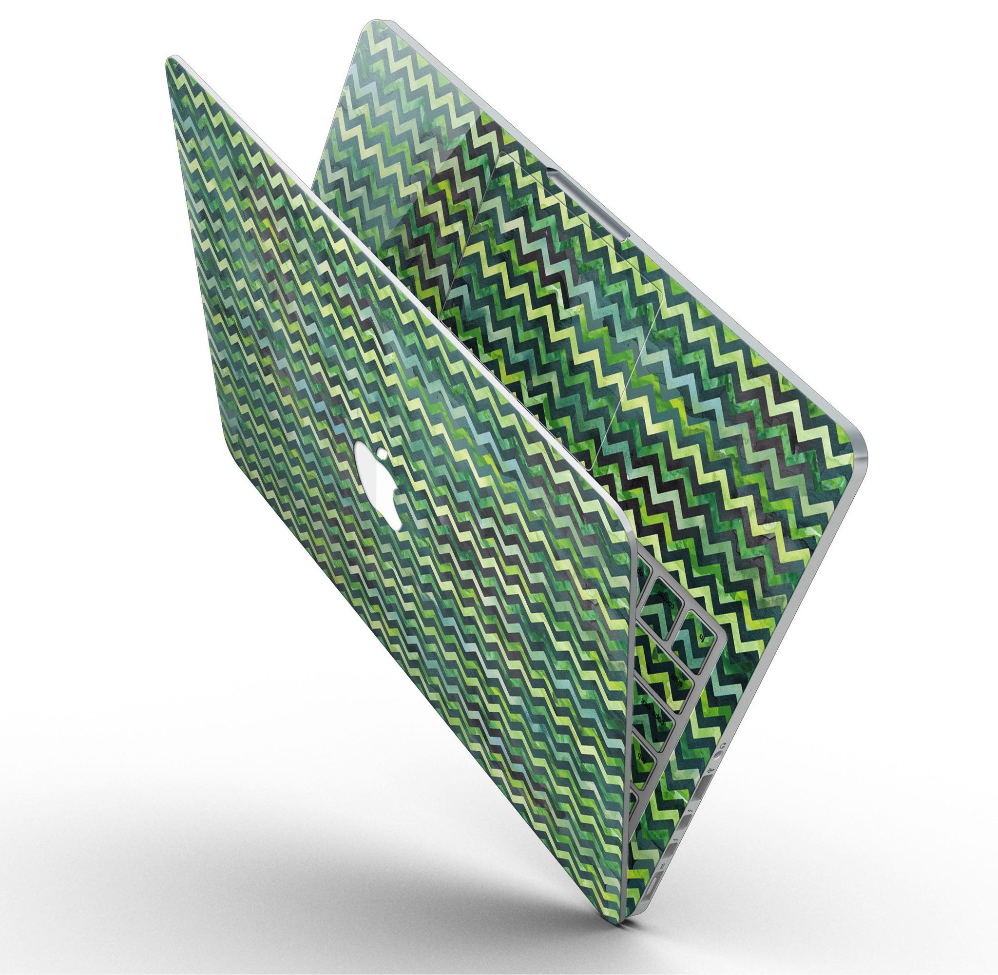 Green Multi Watercolor Chevron skin for MacBook Pro with Retina Display, showcasing vibrant colors and unique chevron pattern.