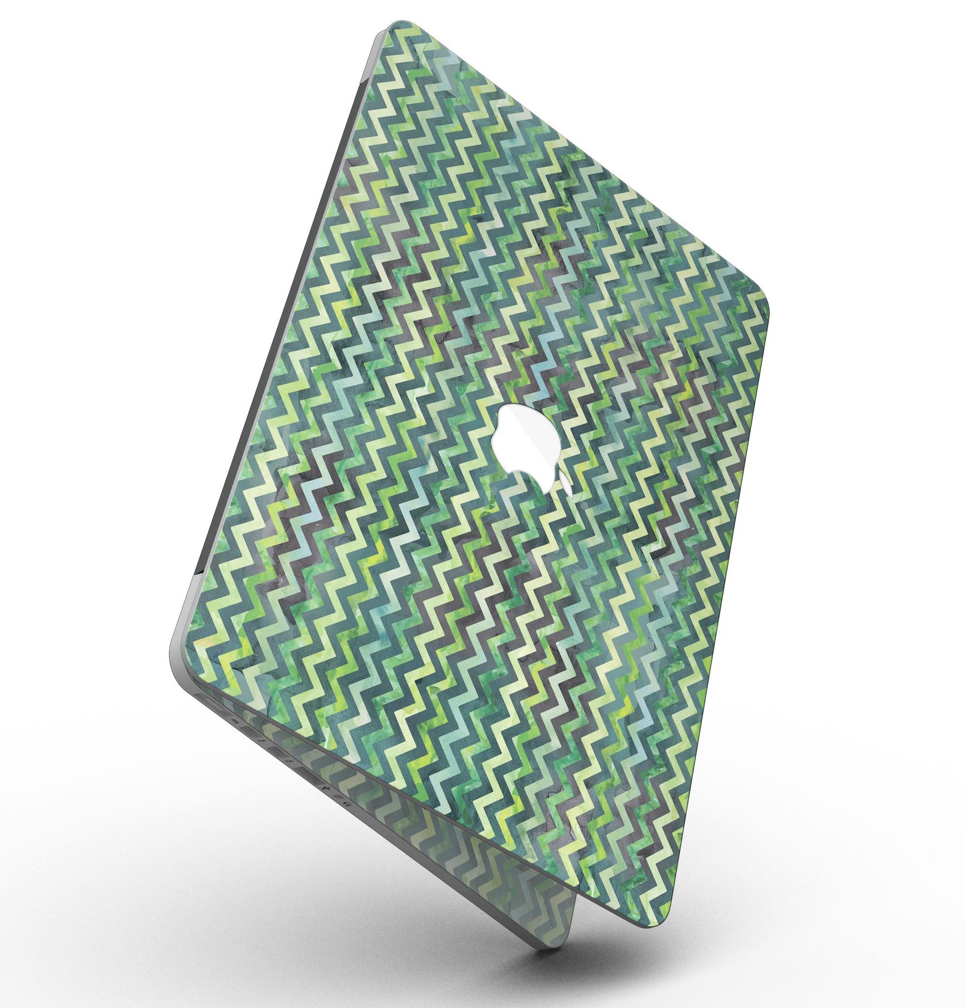 Green Multi Watercolor Chevron skin for MacBook Pro with Retina Display, showcasing vibrant colors and unique chevron pattern.
