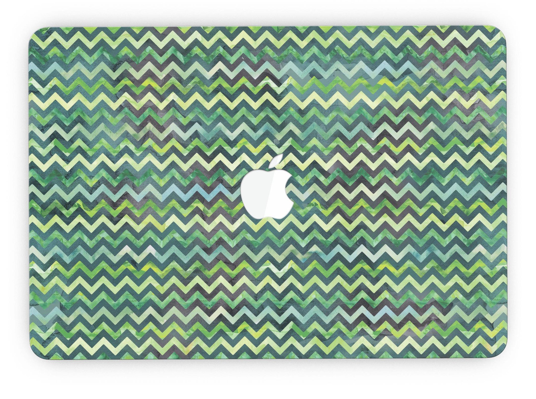 Green Multi Watercolor Chevron skin for MacBook Pro with Retina Display, showcasing vibrant colors and unique chevron pattern.