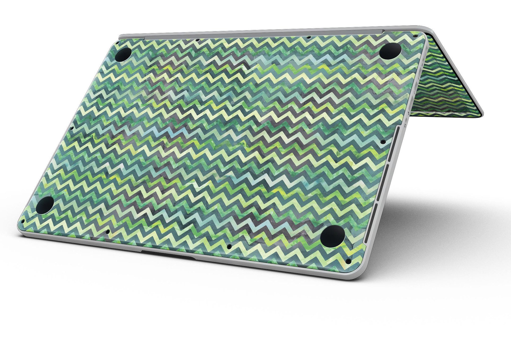 Green Multi Watercolor Chevron skin for MacBook Pro with Retina Display, showcasing vibrant colors and unique chevron pattern.
