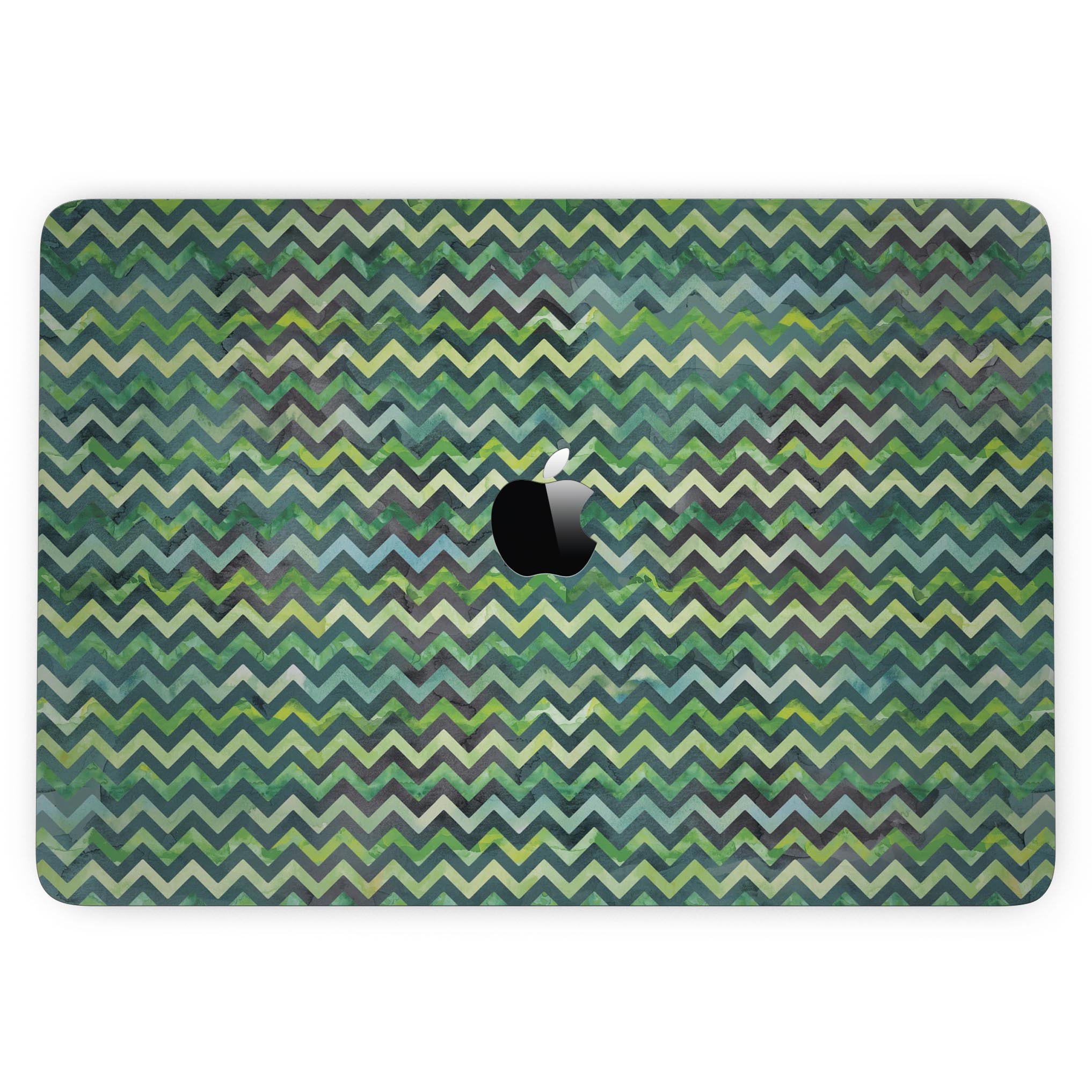 Green Multi Watercolor Chevron skin kit for MacBook Pro with Touch Bar, showcasing vibrant colors and stylish design.
