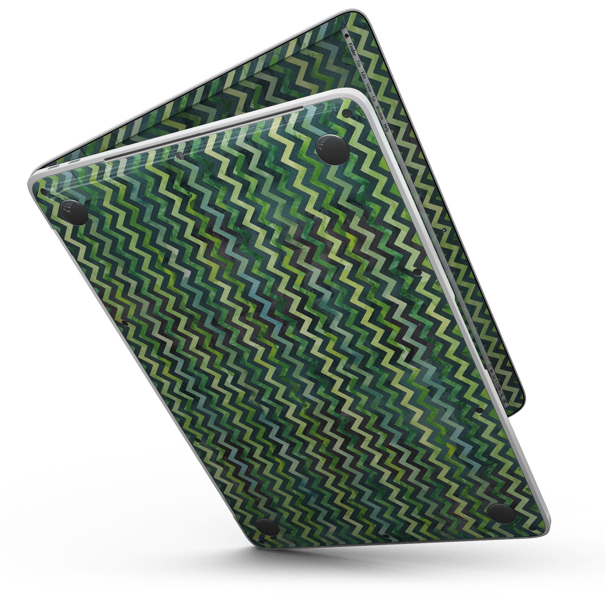Green Multi Watercolor Chevron skin kit for MacBook Pro with Touch Bar, showcasing vibrant colors and stylish design.