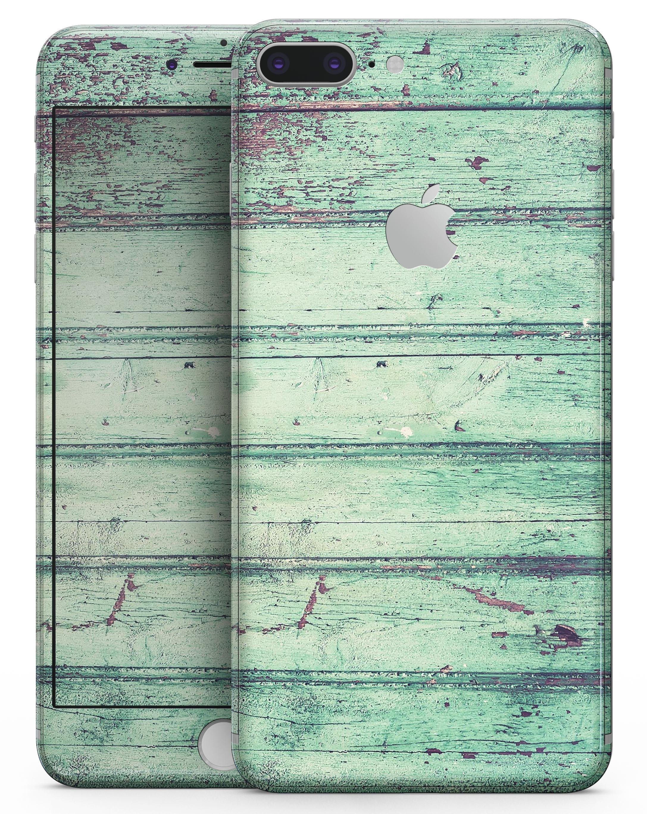 Green Peeling Planks skin for iPhone 8 and 8 Plus, showcasing a vibrant green color and textured design.