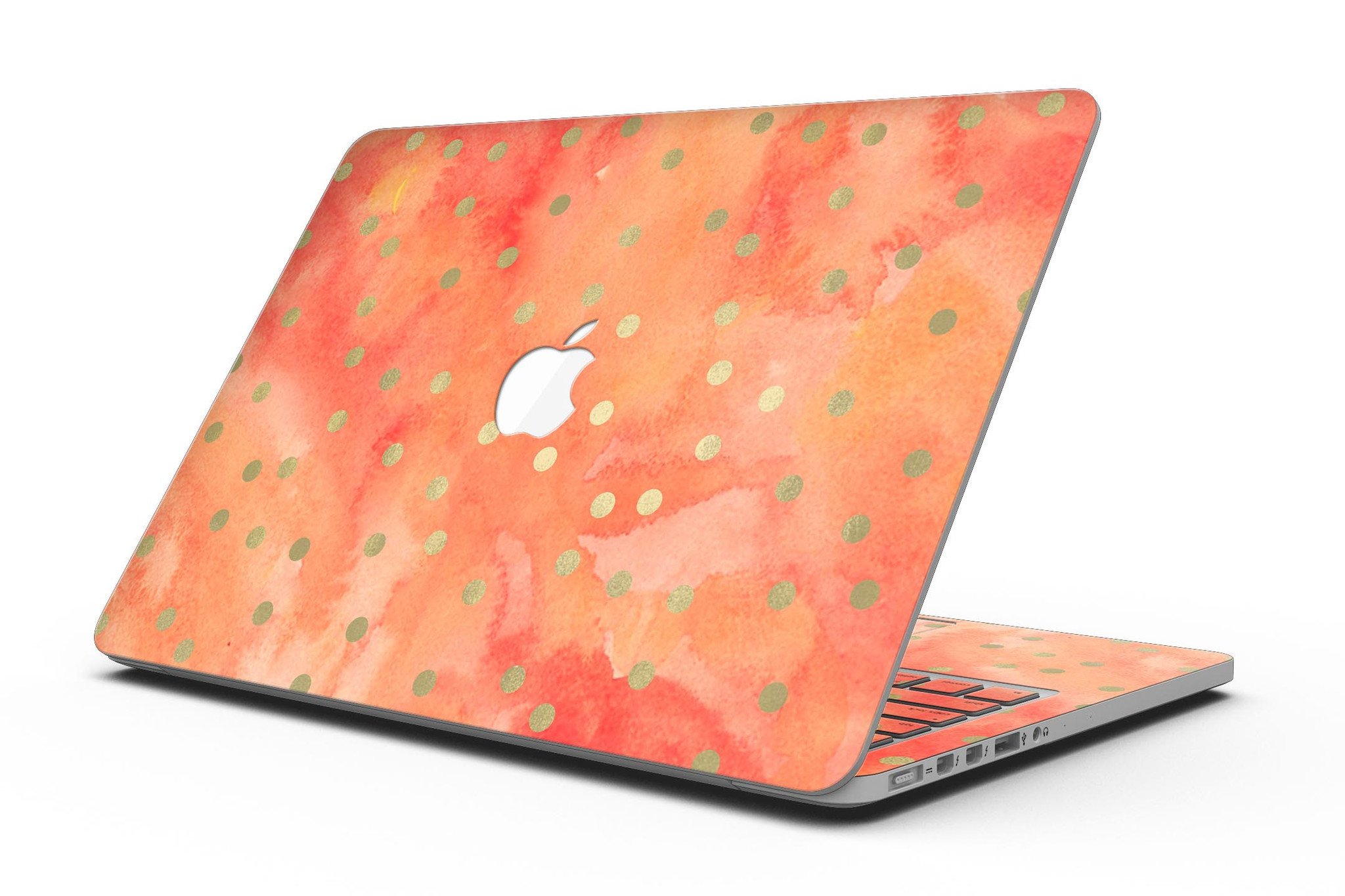 Green polka dots design on a water-colored background for MacBook Pro with Retina Display, showcasing style and protection.