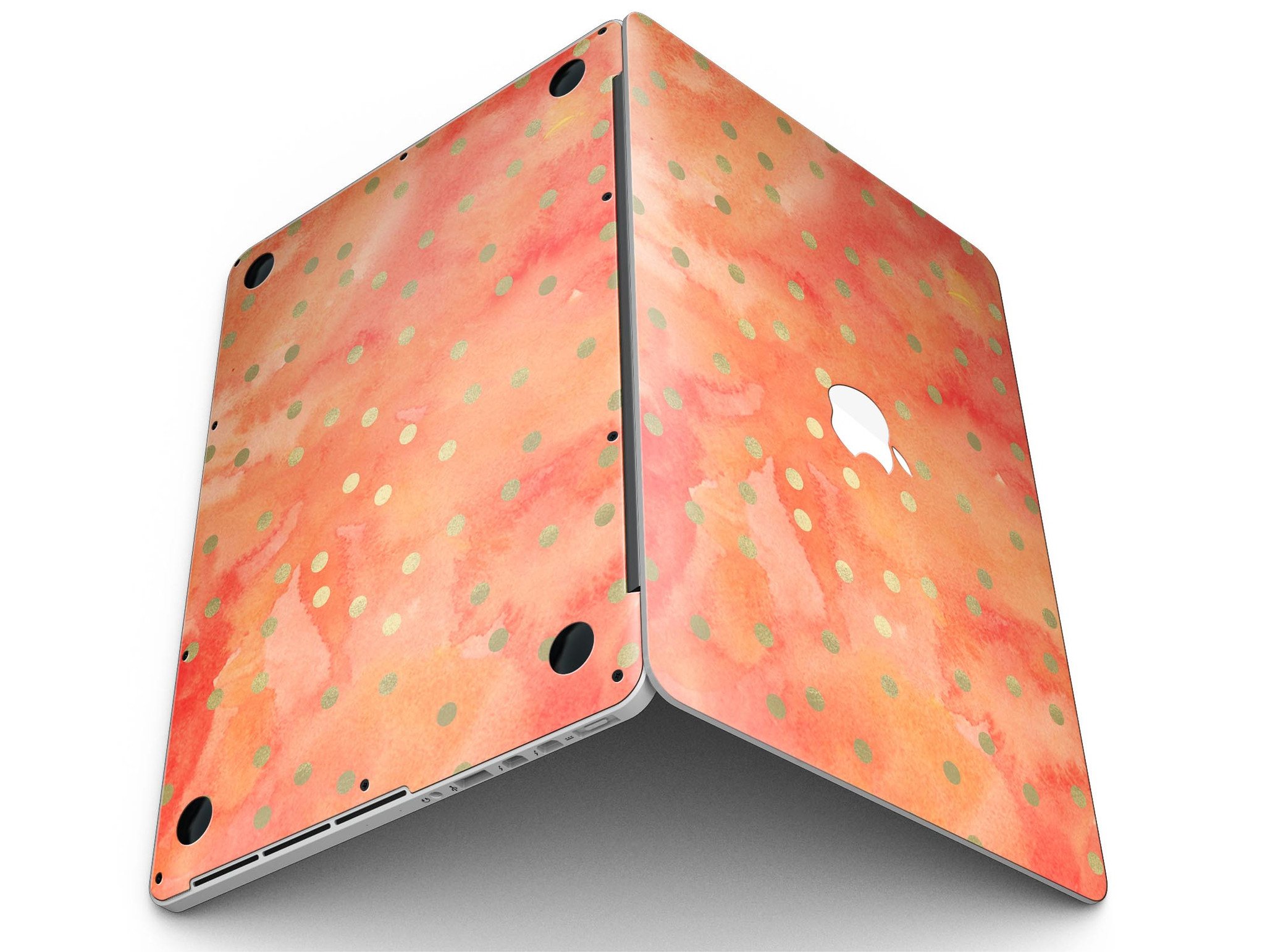 Green polka dots design on a water-colored background for MacBook Pro with Retina Display, showcasing style and protection.