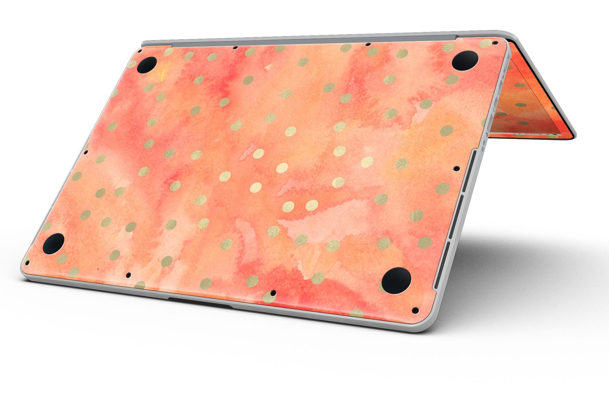 Green polka dots design on a water-colored background for MacBook Pro with Retina Display, showcasing style and protection.