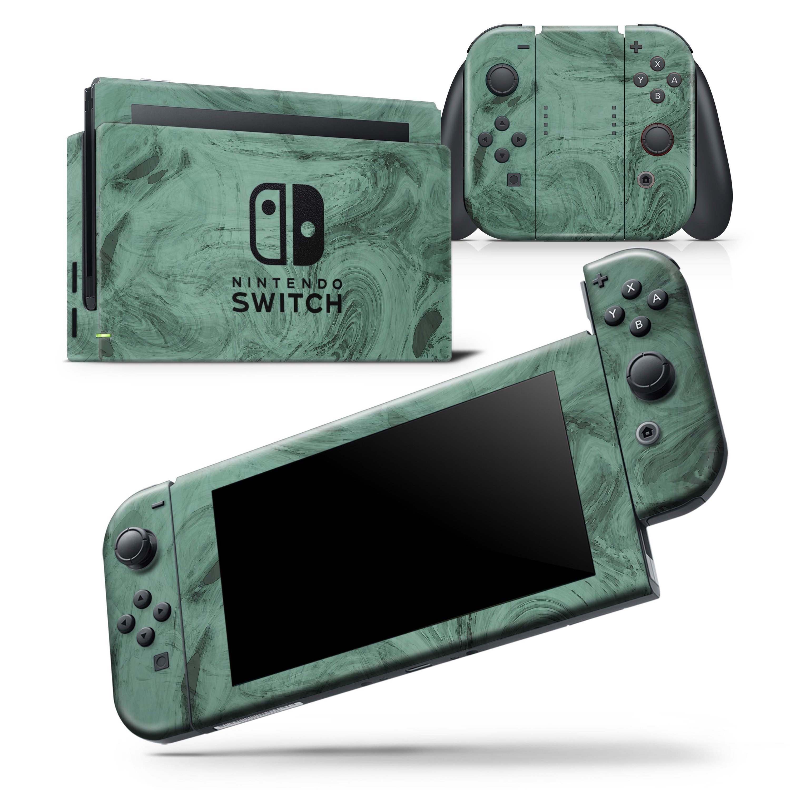Green Slate Marble Skin Wrap Decal for Nintendo Switch, showcasing a stylish design that fits the console and controllers perfectly.