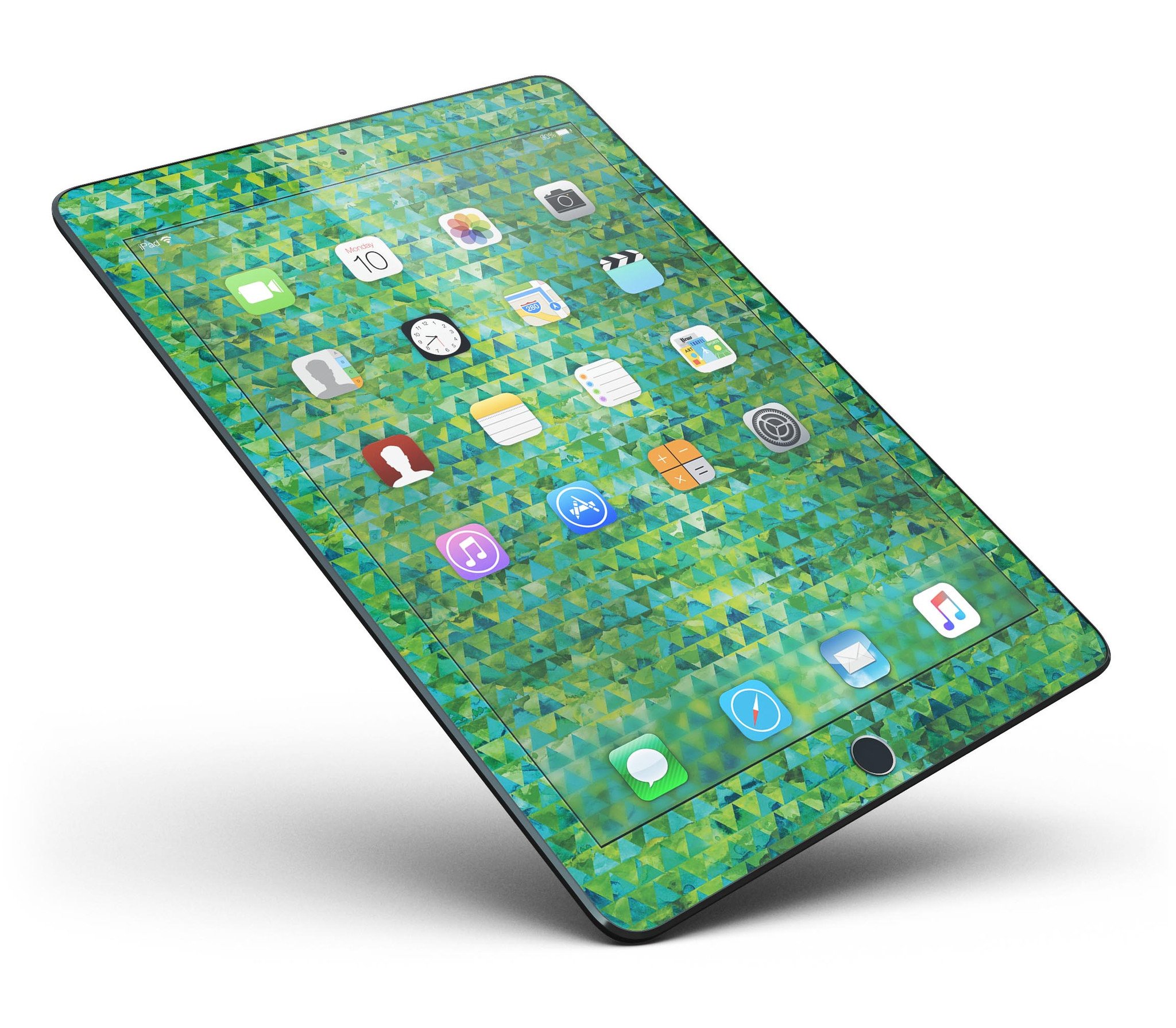 Green Textured Triangle Pattern Full Body Skin for iPad Pro, showcasing a stylish design that fits perfectly on the device.