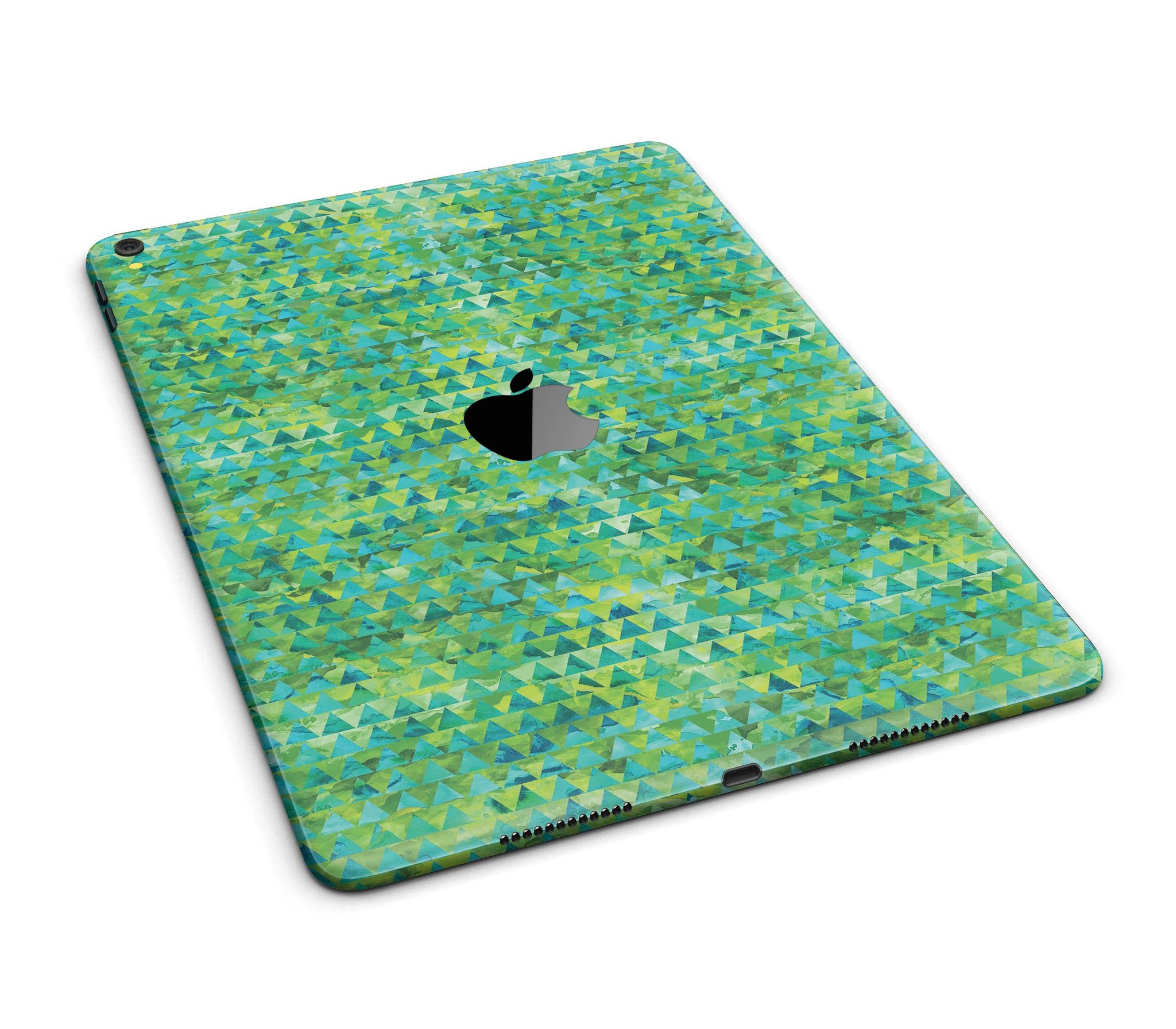 Green Textured Triangle Pattern Full Body Skin for iPad Pro, showcasing a stylish design that fits perfectly on the device.