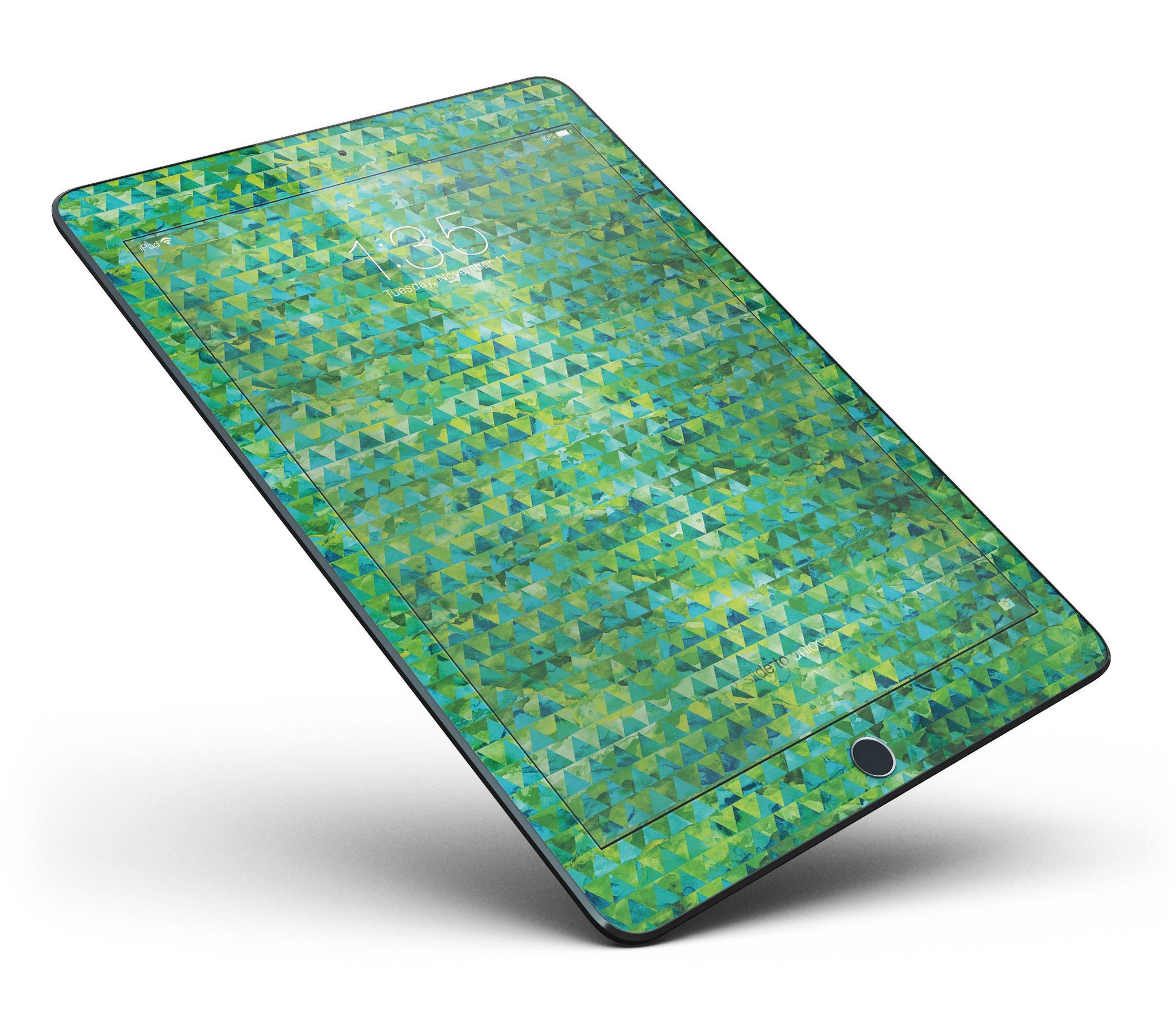 Green Textured Triangle Pattern Full Body Skin for iPad Pro, showcasing a stylish design that fits perfectly on the device.