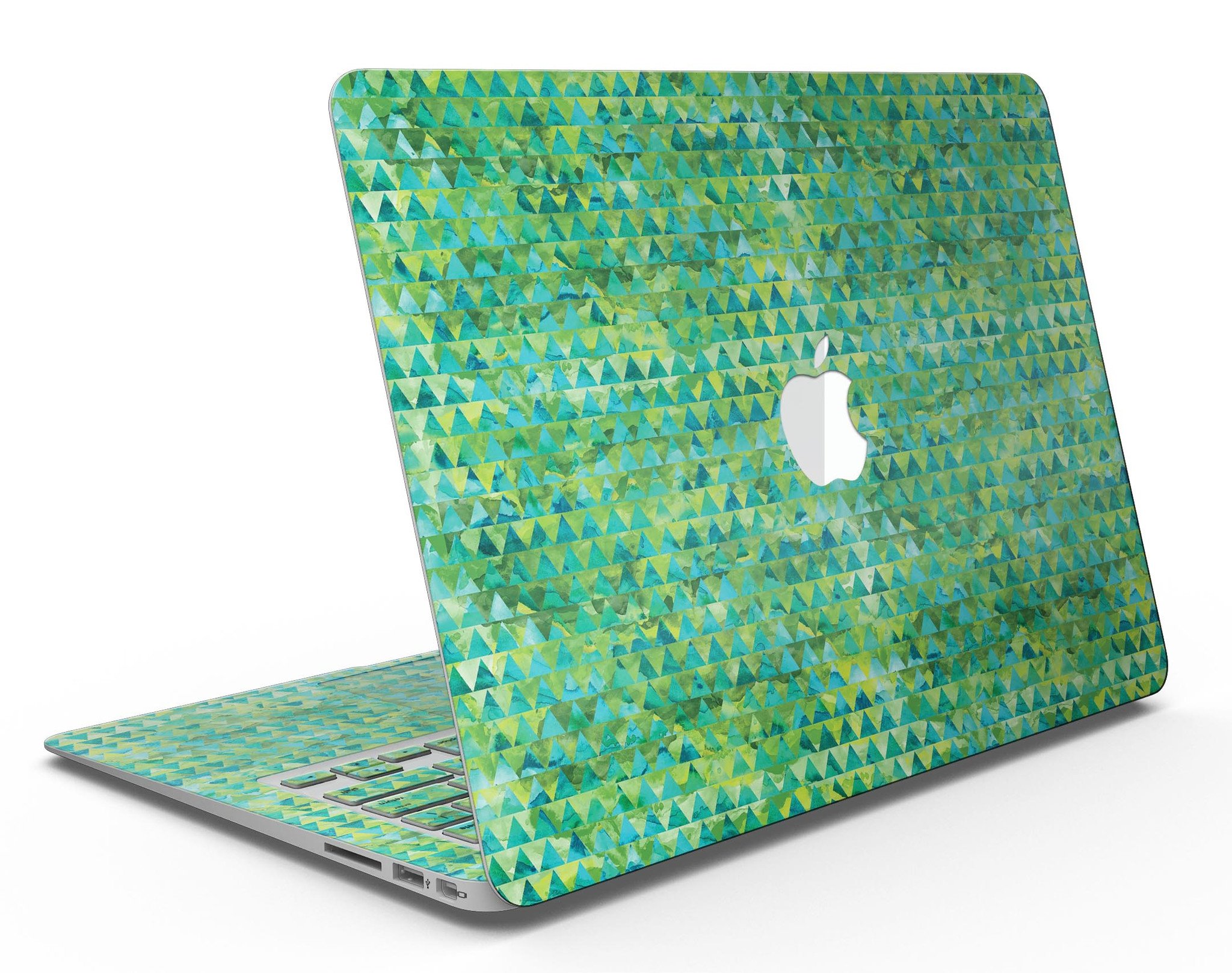 Green Textured Triangle Pattern MacBook Air Skin Kit showcasing a stylish design that protects the device.