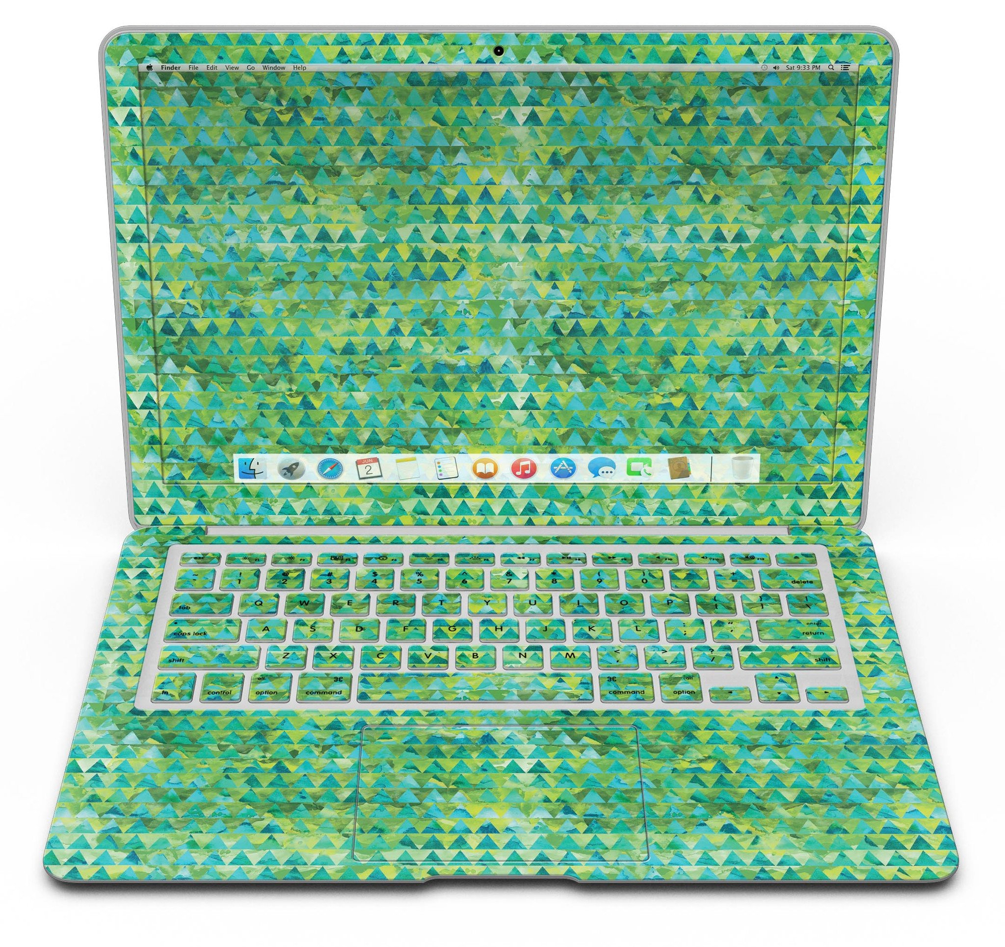 Green Textured Triangle Pattern MacBook Air Skin Kit showcasing a stylish design that protects the device.