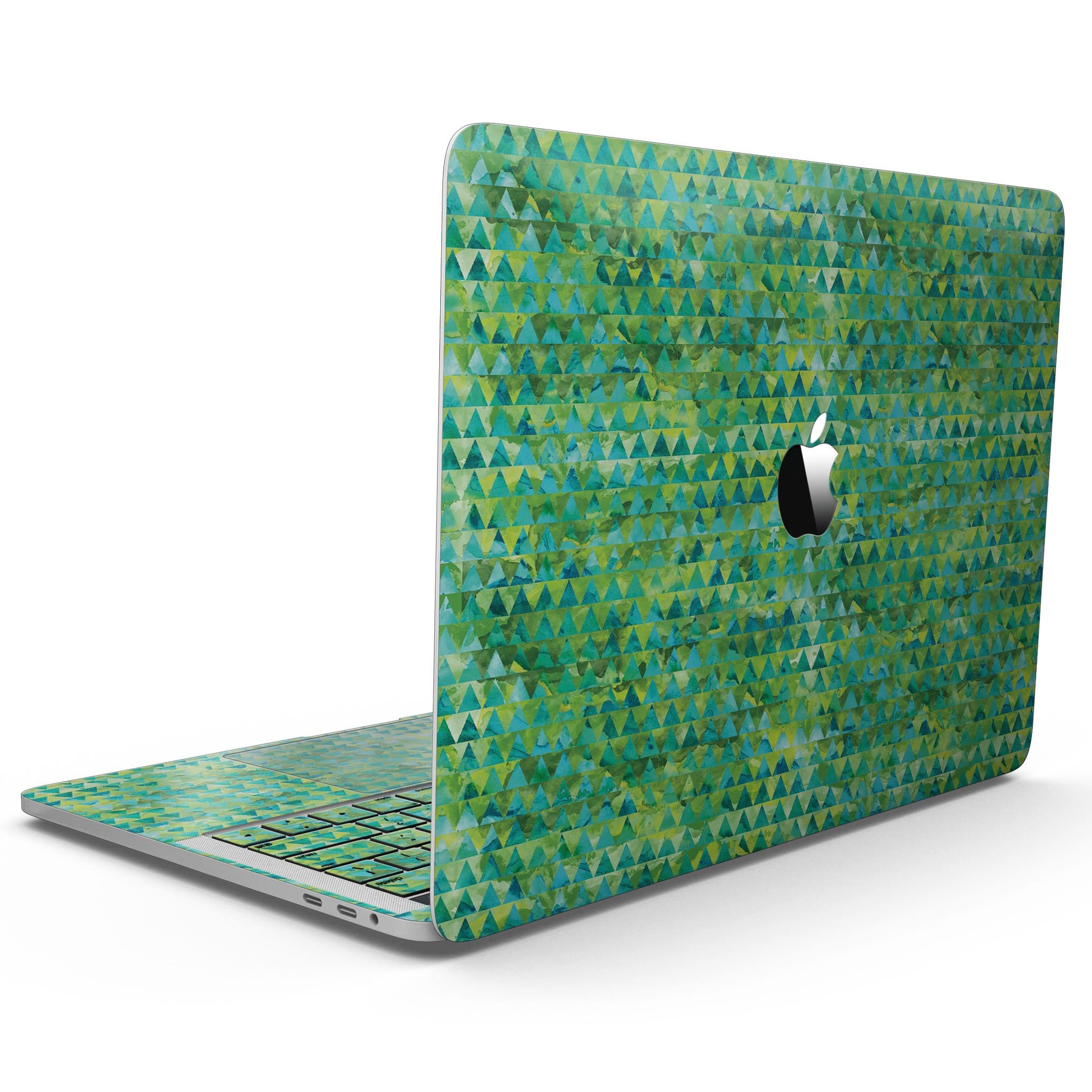Green Textured Triangle Pattern skin for MacBook Pro with Touch Bar, showcasing a stylish design that protects against scratches.
