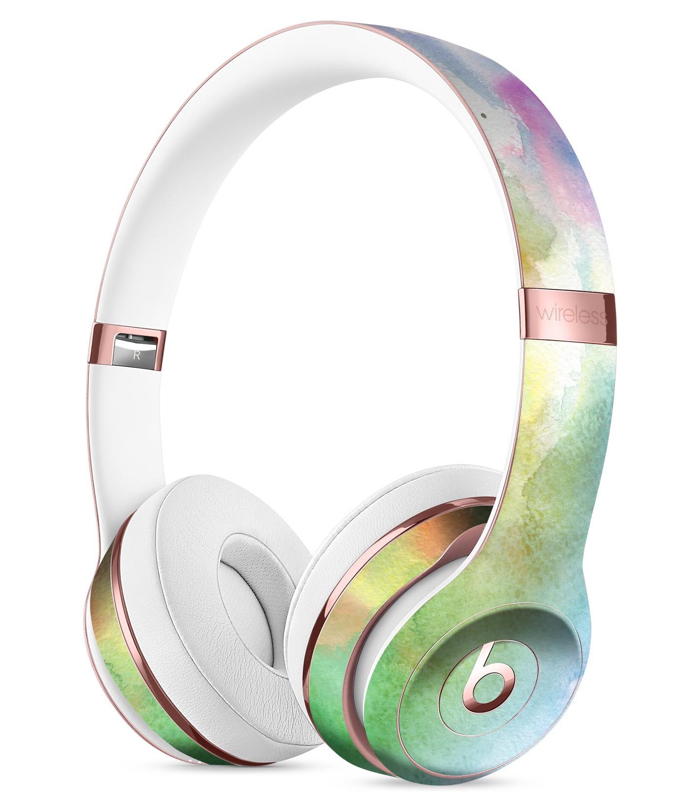 Green to Pink Absorbed Watercolor Texture Skin Kit for Beats by Dre Solo 3 Wireless Headphones, showcasing vibrant colors and premium vinyl material.