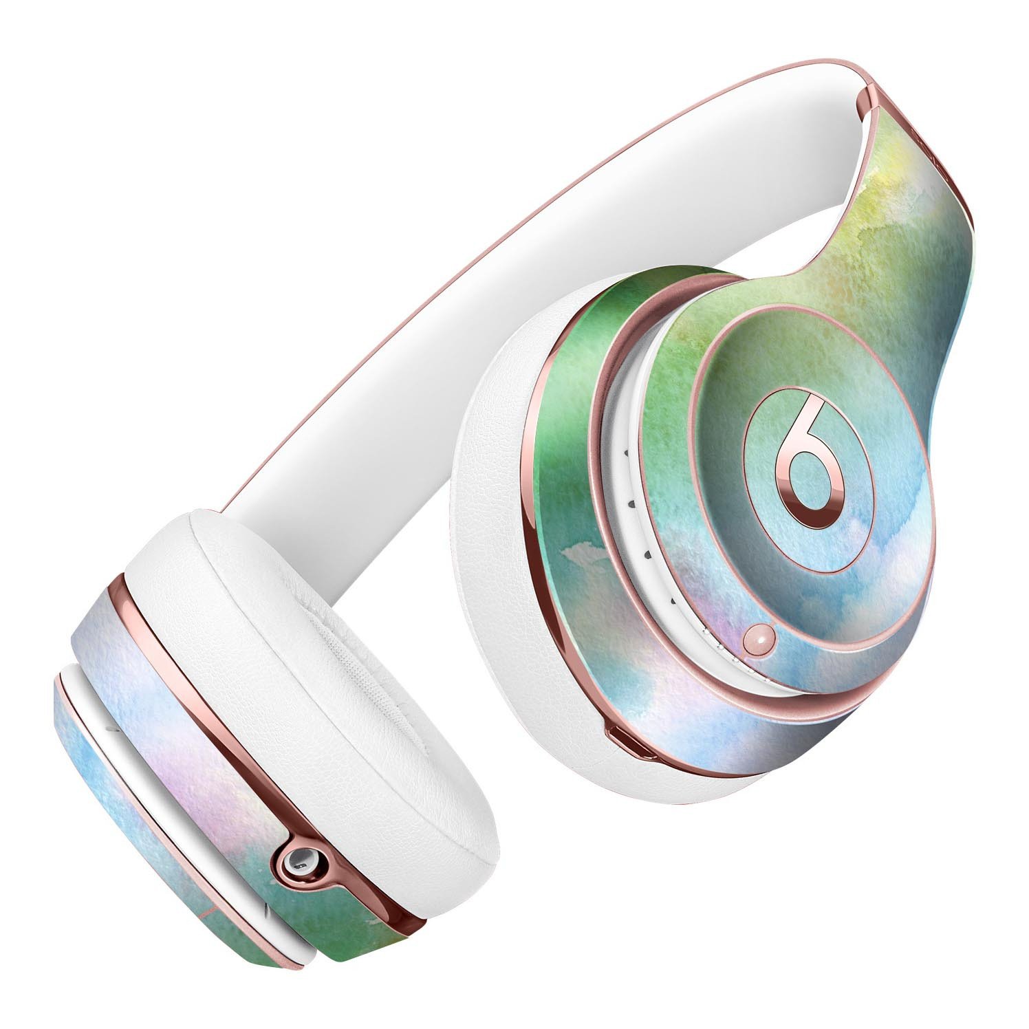 Green to Pink Absorbed Watercolor Texture Skin Kit for Beats by Dre Solo 3 Wireless Headphones, showcasing vibrant colors and premium vinyl material.