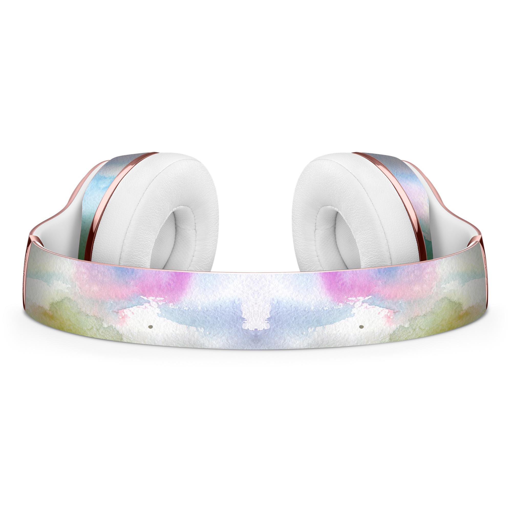 Green to Pink Absorbed Watercolor Texture Skin Kit for Beats by Dre Solo 3 Wireless Headphones, showcasing vibrant colors and premium vinyl material.