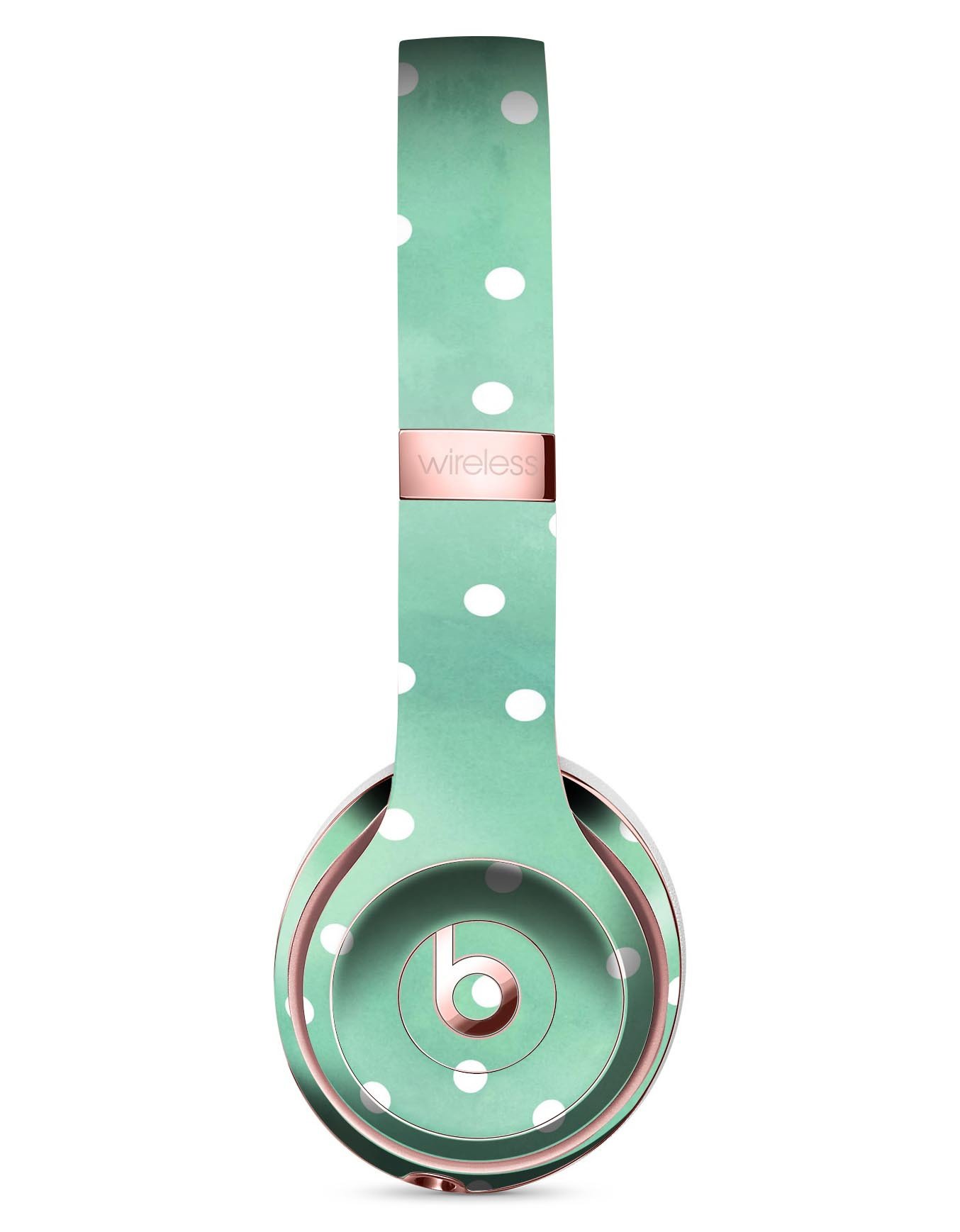 Green Watercolor and White Polka Dots Skin Kit for Beats by Dre Solo 3 Wireless Headphones, showcasing vibrant colors and stylish design.