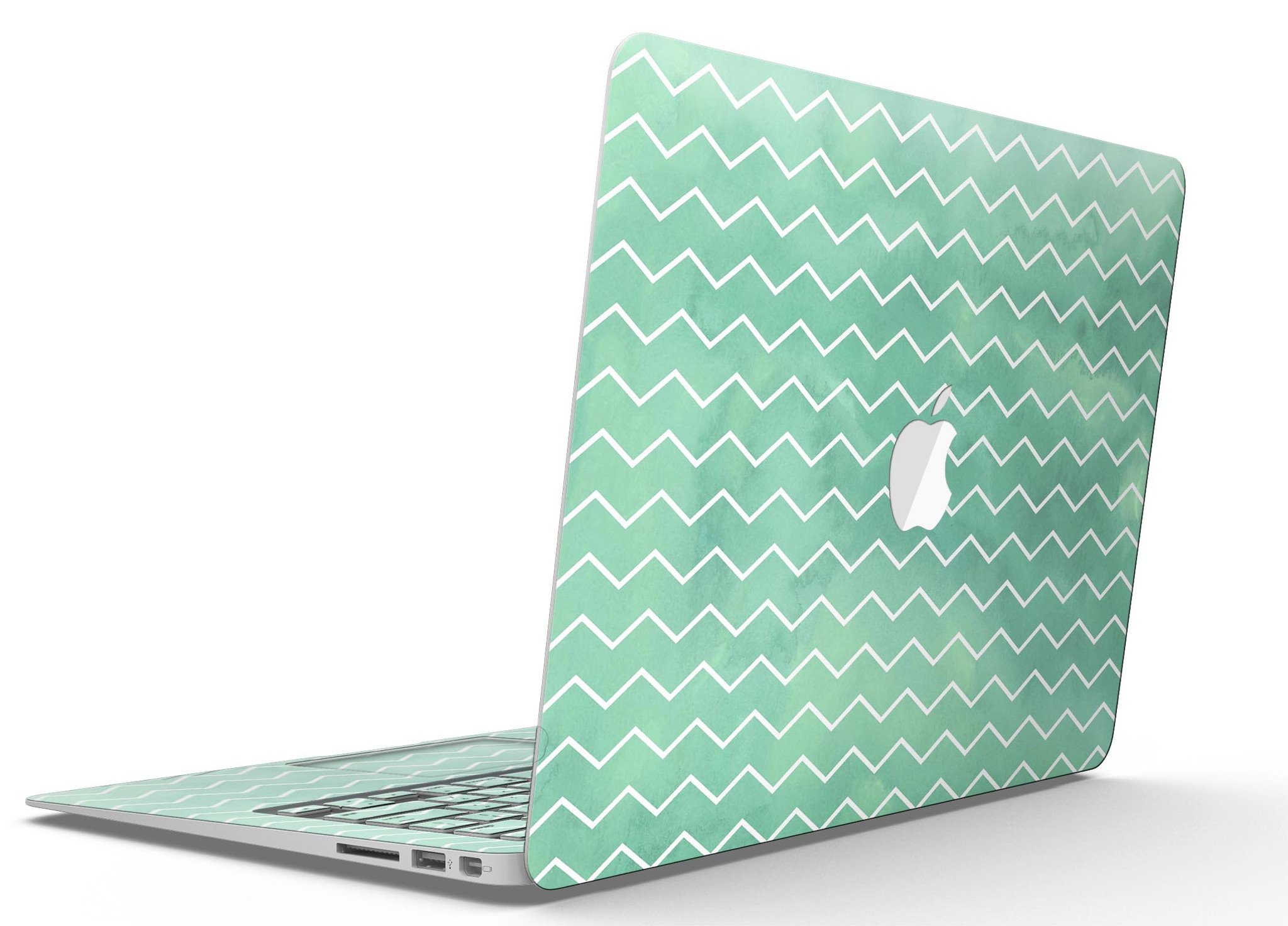 Green Watercolor Chevron MacBook Air Skin Kit showcasing a vibrant chevron pattern on a sleek device.