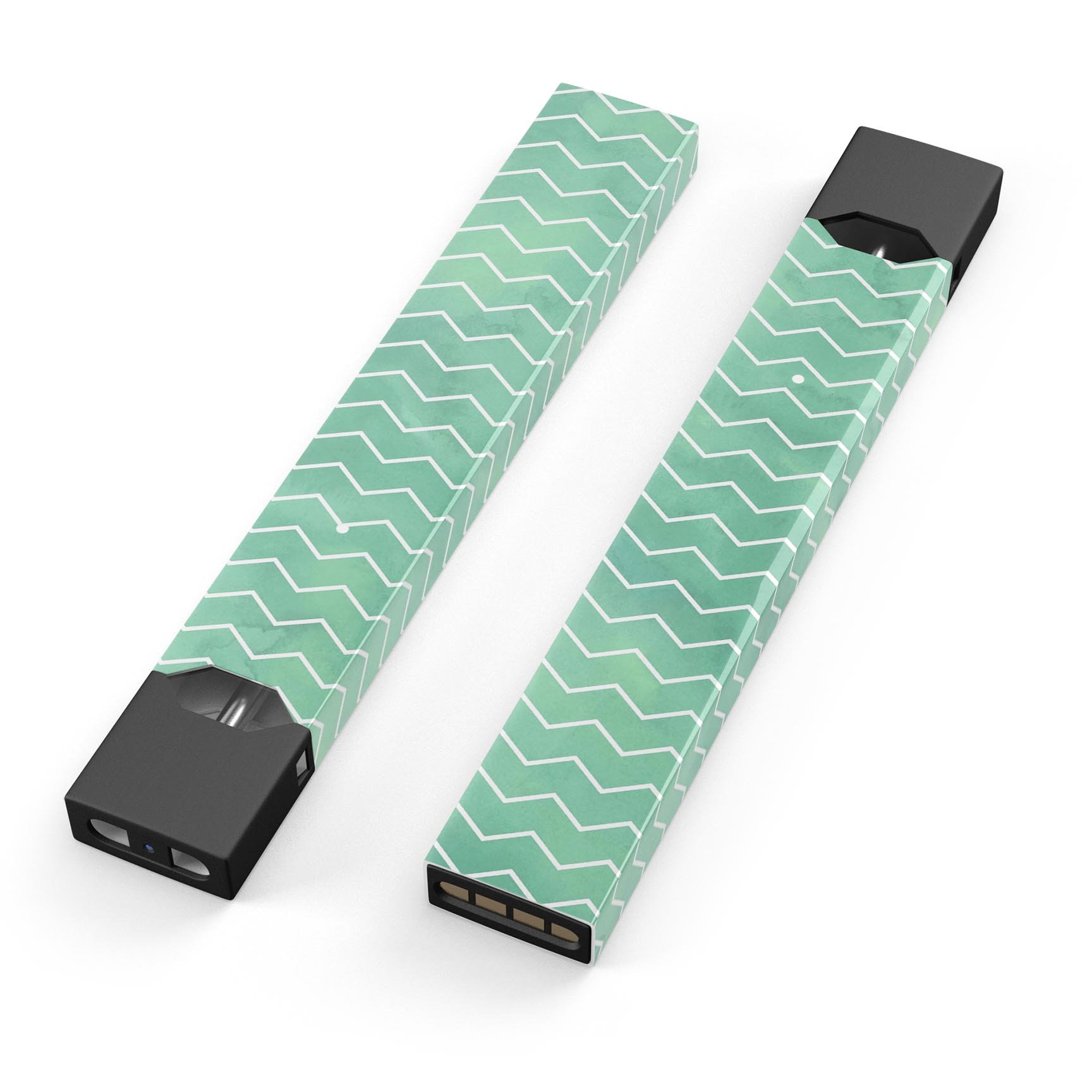 Green Watercolor Chevron skin-wrap sticker designed for JUUL vaping device, showcasing vibrant colors and unique chevron pattern.