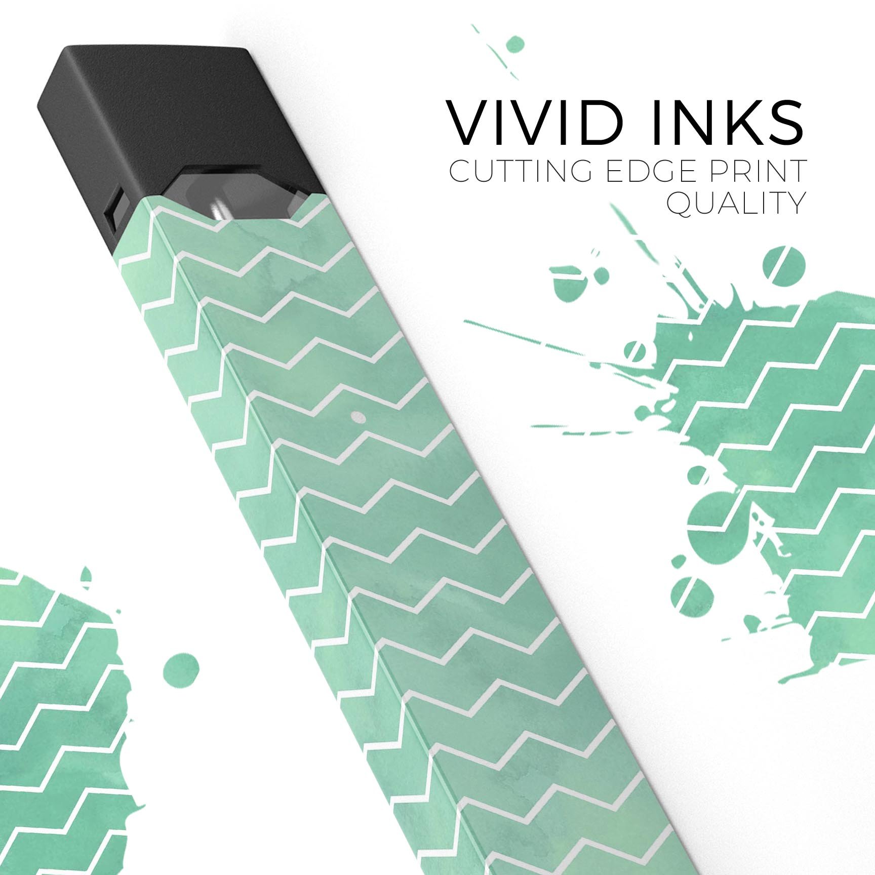 Green Watercolor Chevron skin-wrap sticker designed for JUUL vaping device, showcasing vibrant colors and unique chevron pattern.