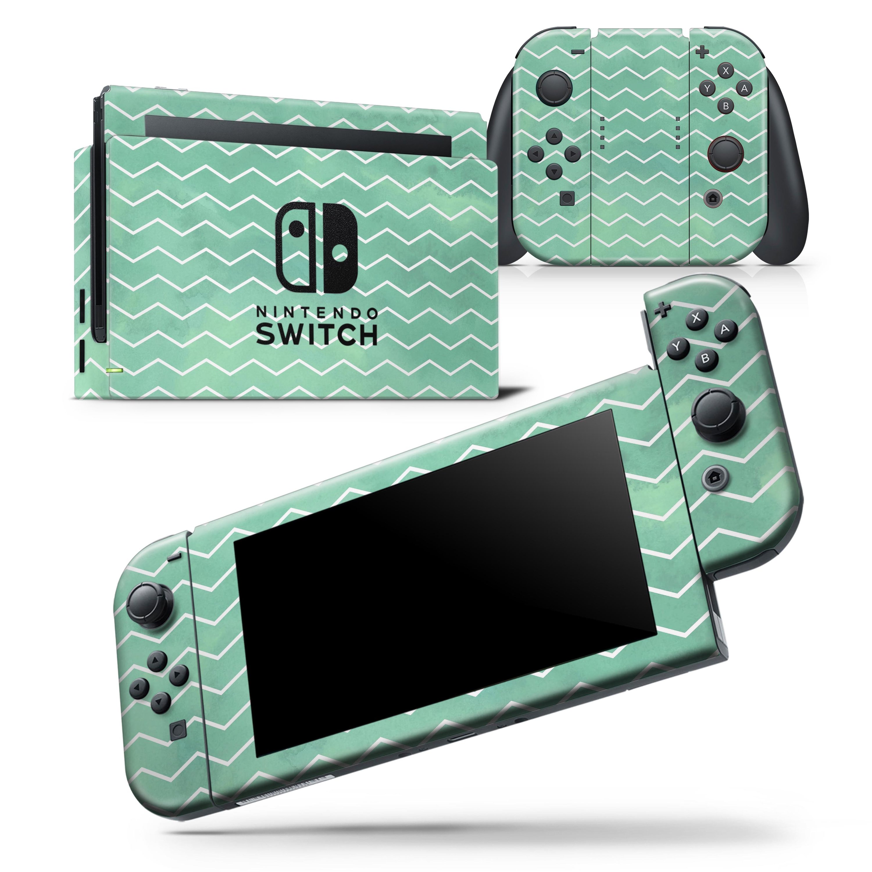 Green Watercolor Chevron skin wrap decal for Nintendo Switch Lite, showcasing a vibrant chevron pattern on a sleek console.