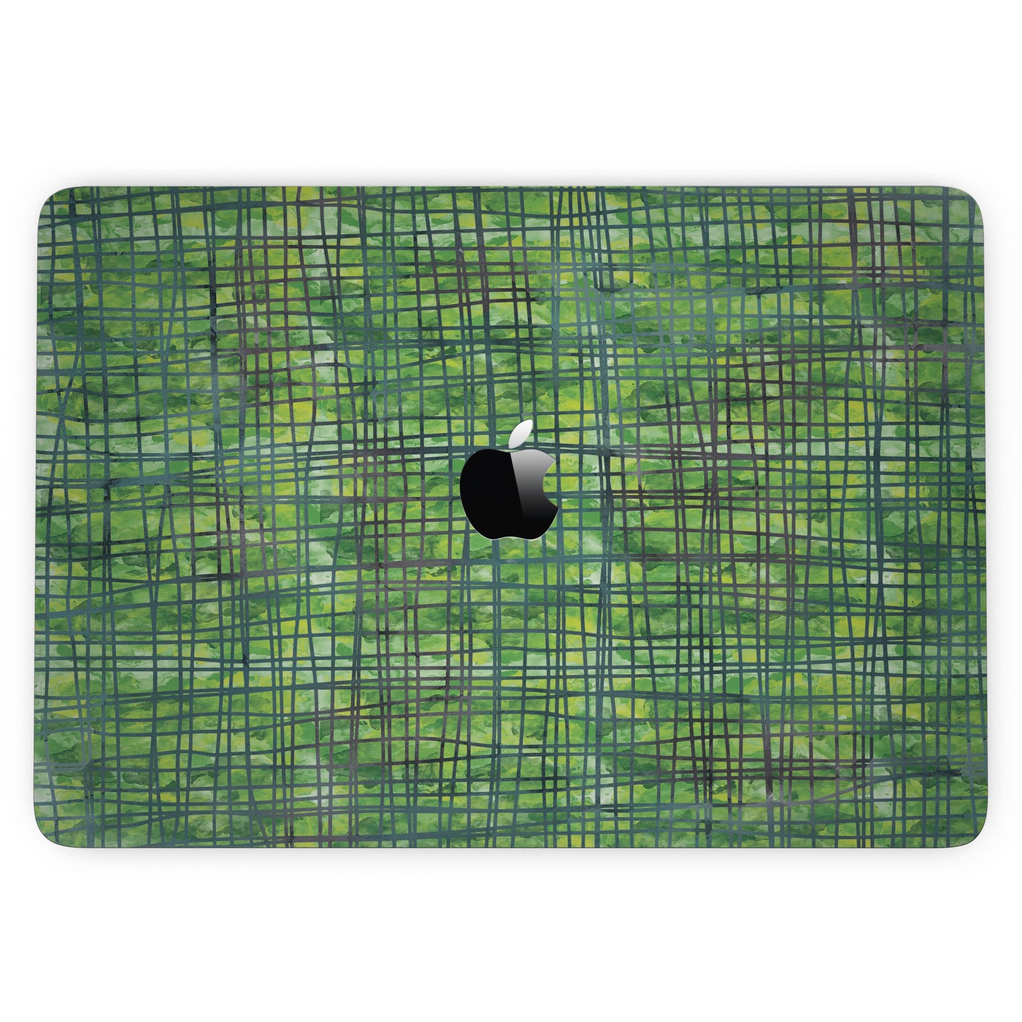 Green Watercolor Cross Hatch skin for 13" MacBook Pro without Touch Bar, showcasing vibrant colors and unique design.