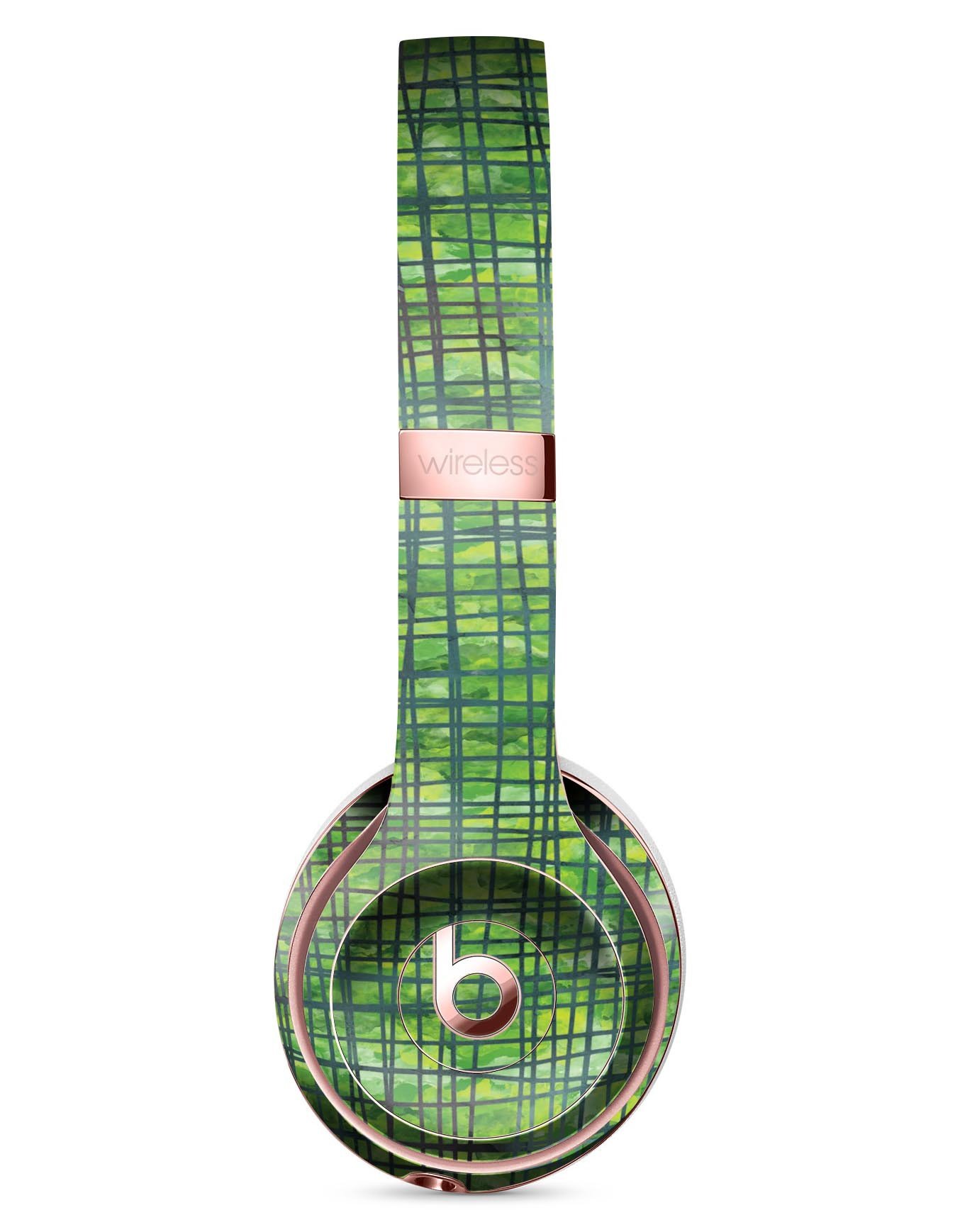 Green Watercolor Cross Hatch Full-Body Skin Kit designed for Beats by Dre Solo 3 Wireless Headphones, showcasing vibrant colors and unique pattern.