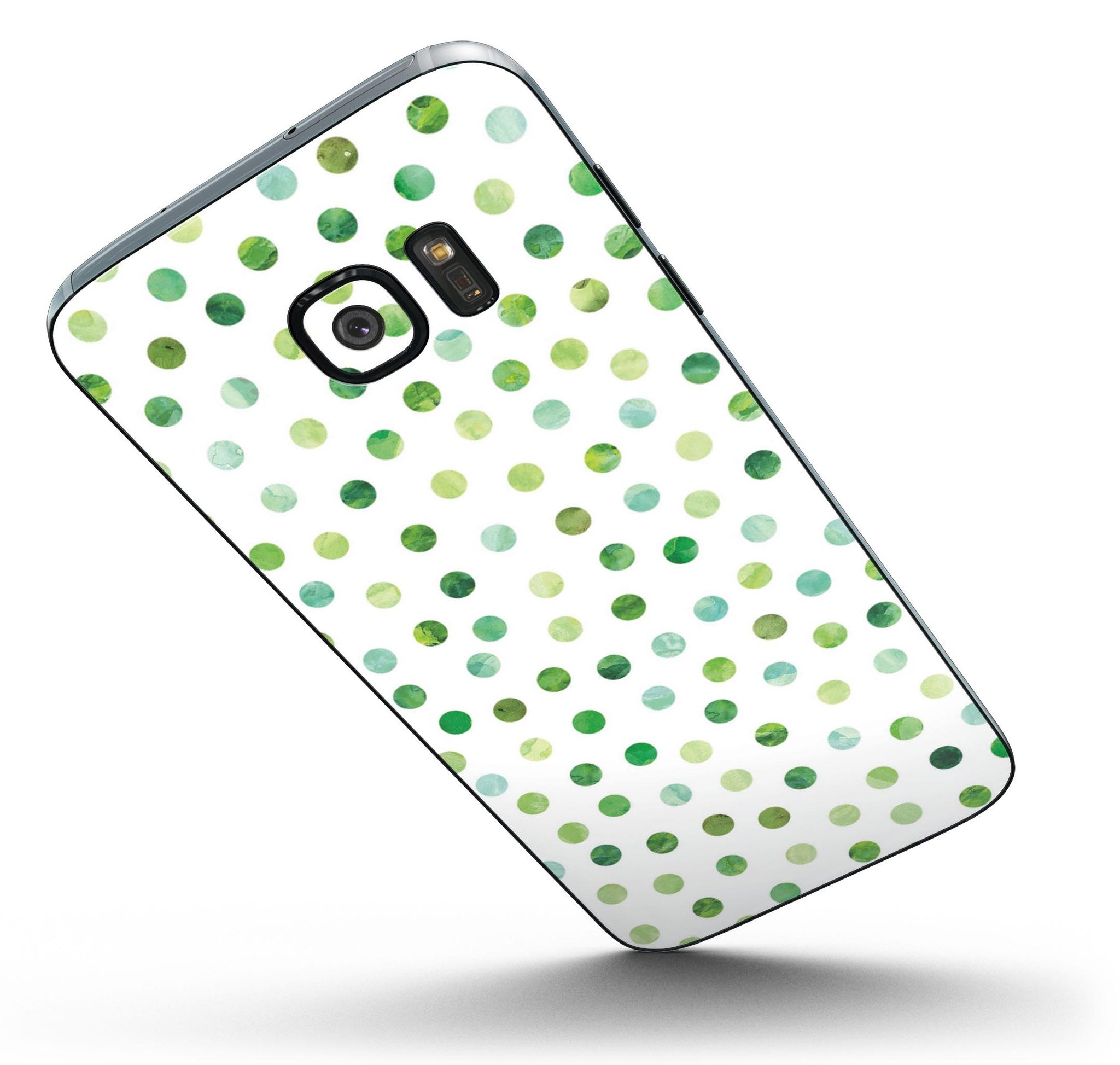 Green Watercolor Dots Skin-Kit for Samsung Galaxy S7/S7 Edge, showcasing vibrant colors and premium vinyl material.
