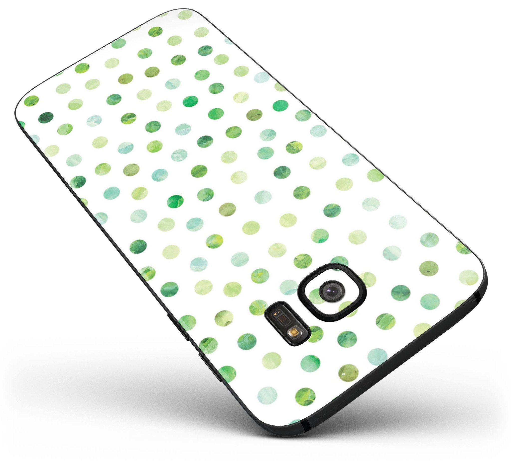 Green Watercolor Dots Skin-Kit for Samsung Galaxy S7/S7 Edge, showcasing vibrant colors and premium vinyl material.