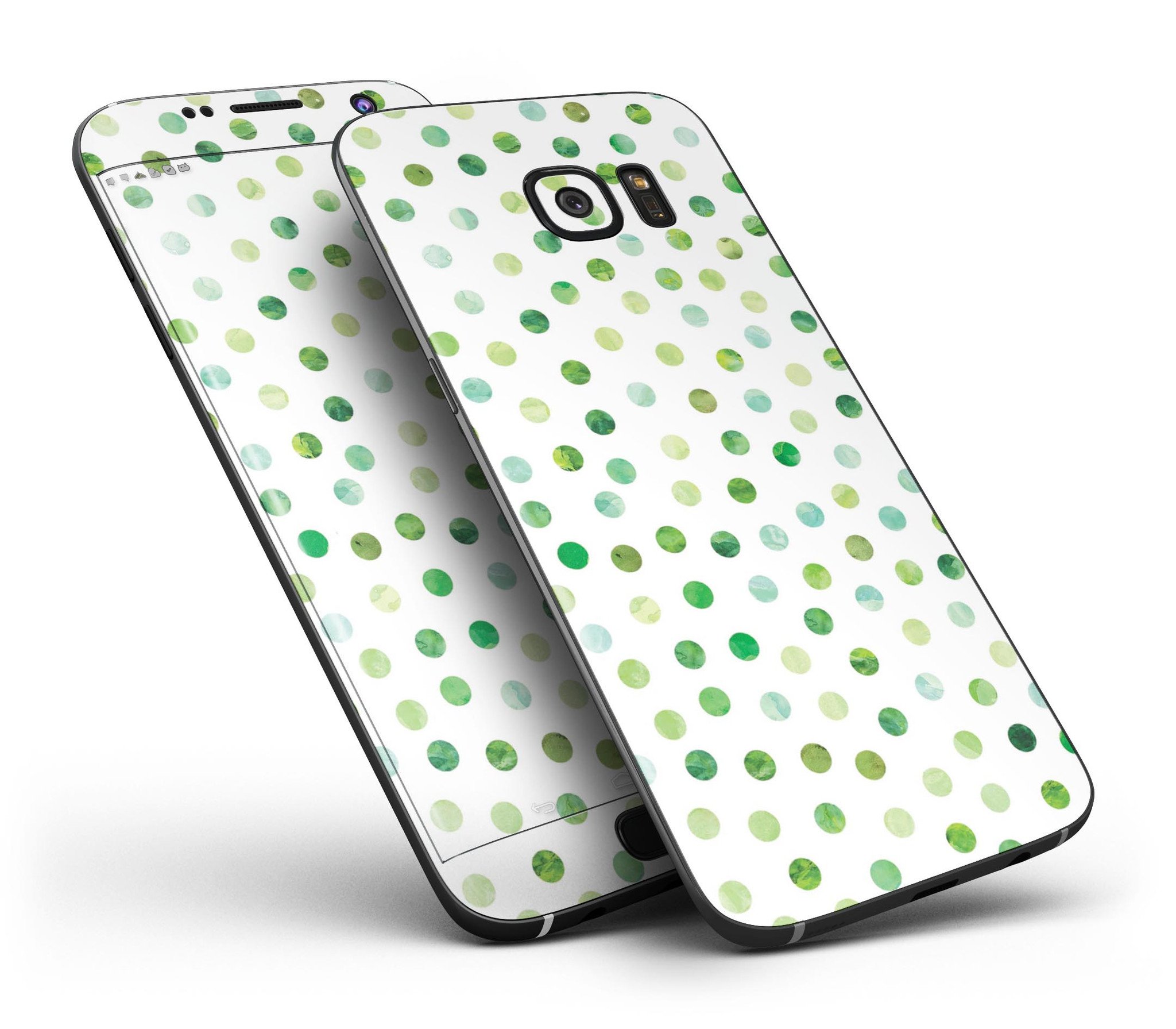 Green Watercolor Dots Skin-Kit for Samsung Galaxy S7/S7 Edge, showcasing vibrant colors and premium vinyl material.