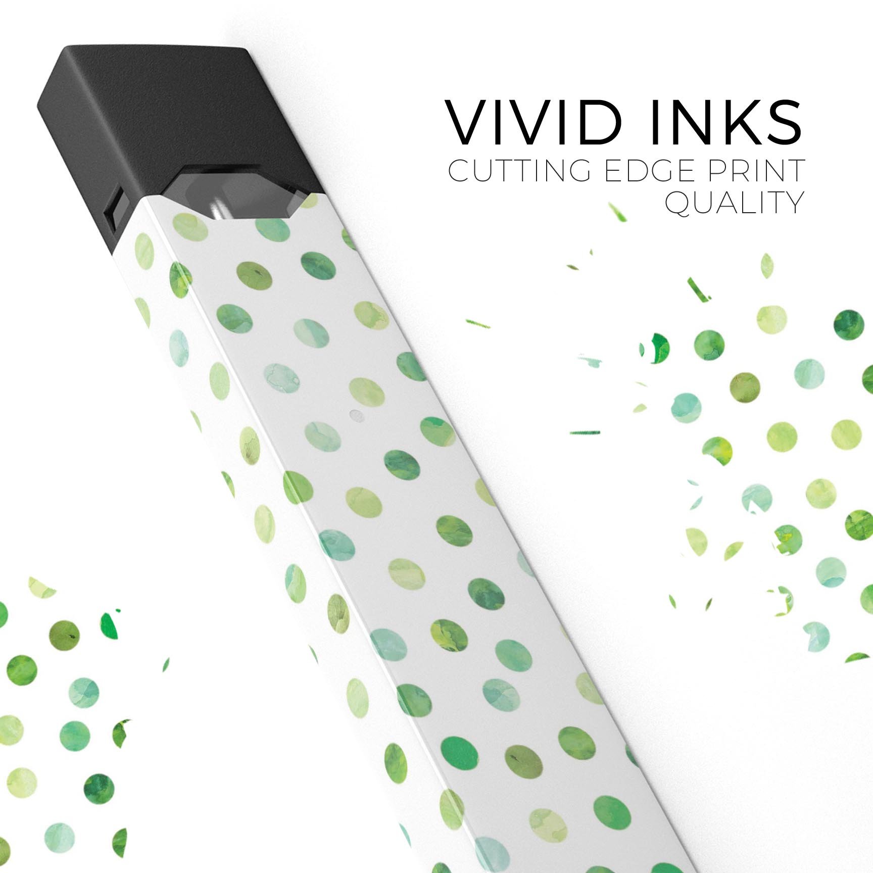 Green Watercolor Dots skin-wrap for JUUL device, showcasing vibrant colors and precise cut.
