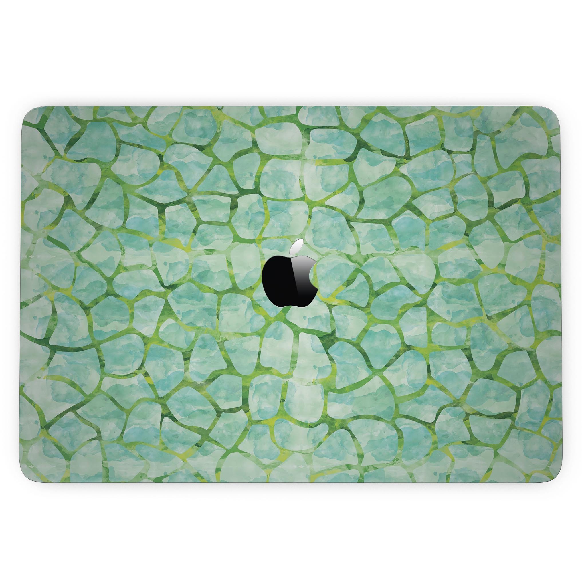 Green Watercolor Giraffe Pattern skin for MacBook Pro with Touch Bar, showcasing vibrant colors and unique design.