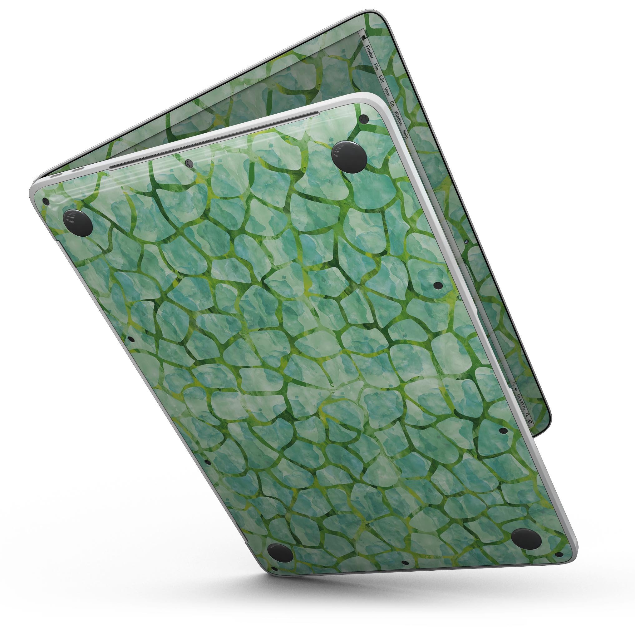 Green Watercolor Giraffe Pattern skin for MacBook Pro with Touch Bar, showcasing vibrant colors and unique design.