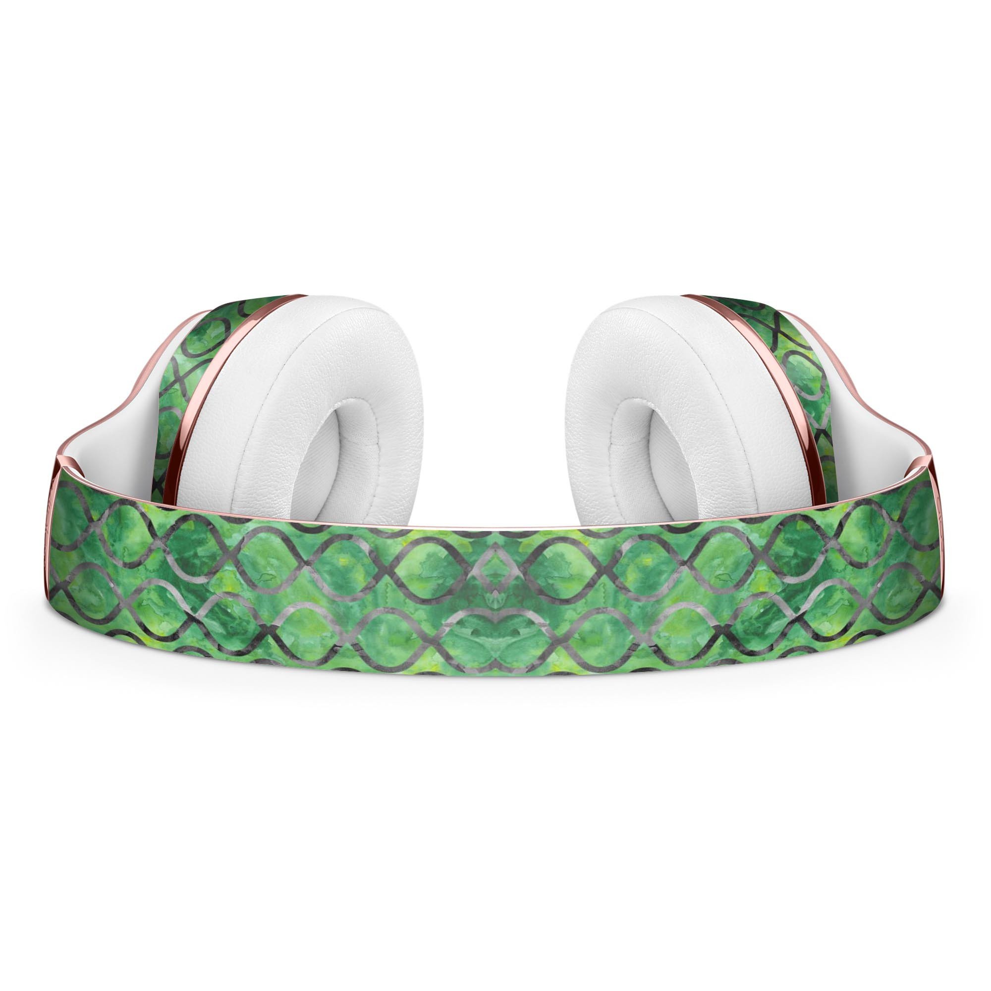 Green Watercolor Helix Pattern Skin Kit for Beats by Dre Solo 3 Wireless Headphones, showcasing vibrant colors and unique design.
